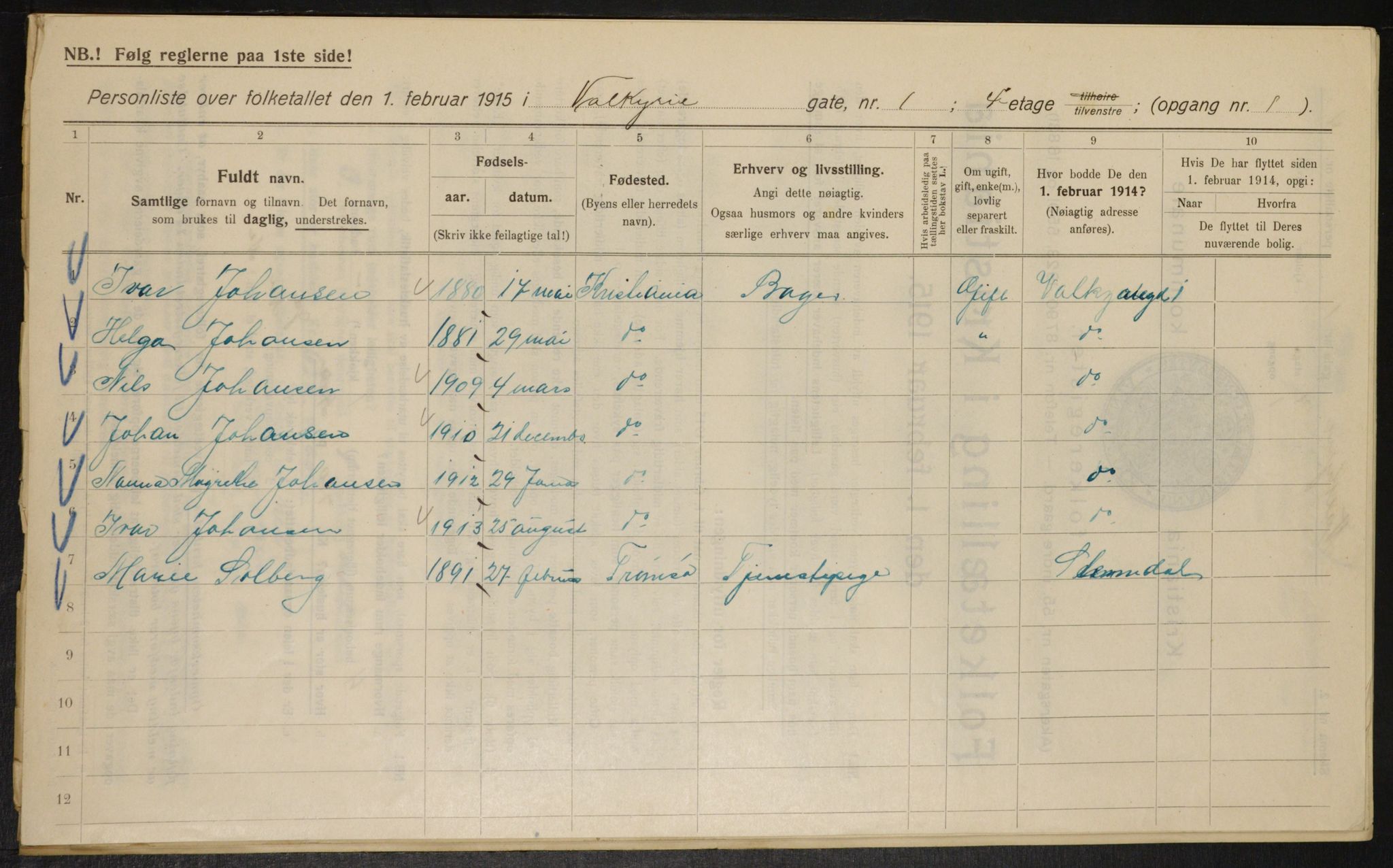 OBA, Kommunal folketelling 1.2.1915 for Kristiania, 1915, s. 122273