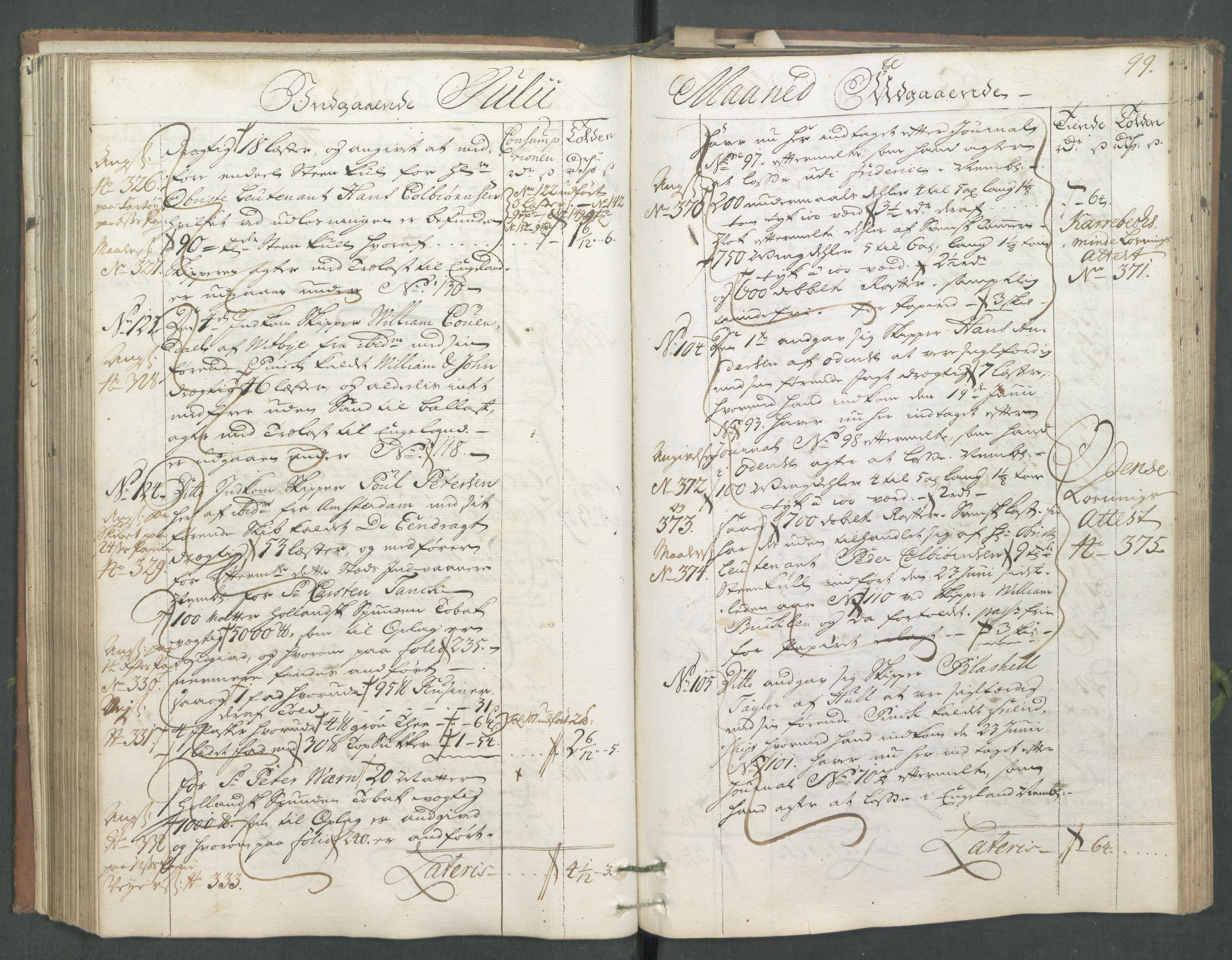 Generaltollkammeret, tollregnskaper, AV/RA-EA-5490/R01/L0008/0001: Tollregnskaper Fredrikshald / Hovedtollbok, 1733, s. 98b-99a