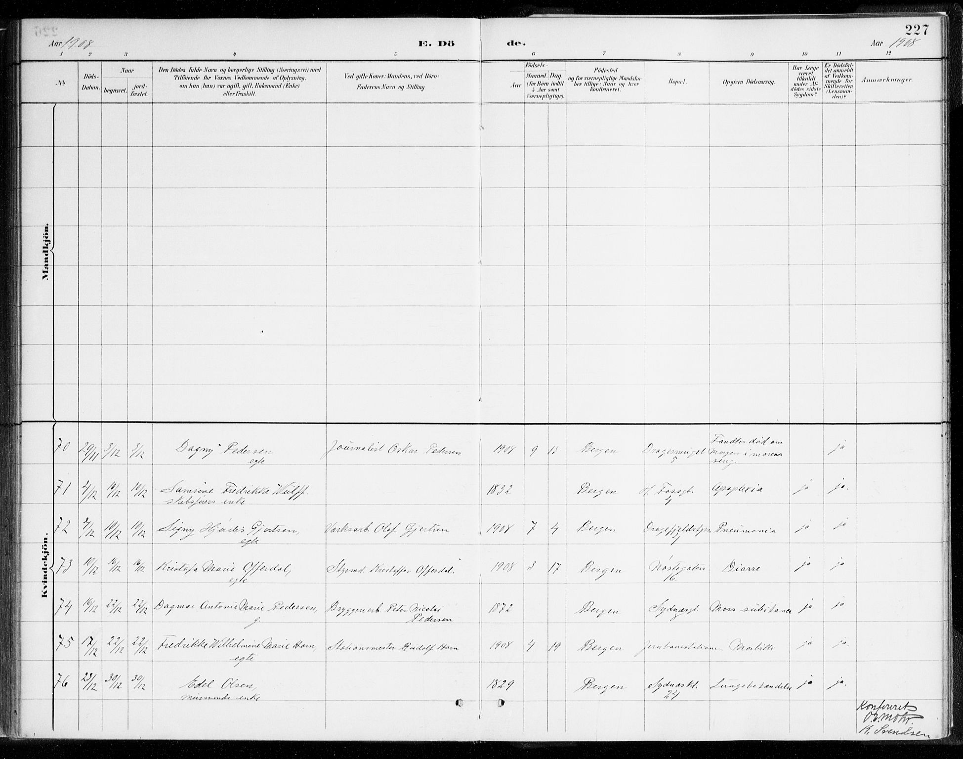 Johanneskirken sokneprestembete, SAB/A-76001/H/Haa/L0019: Ministerialbok nr. E 1, 1885-1915, s. 227