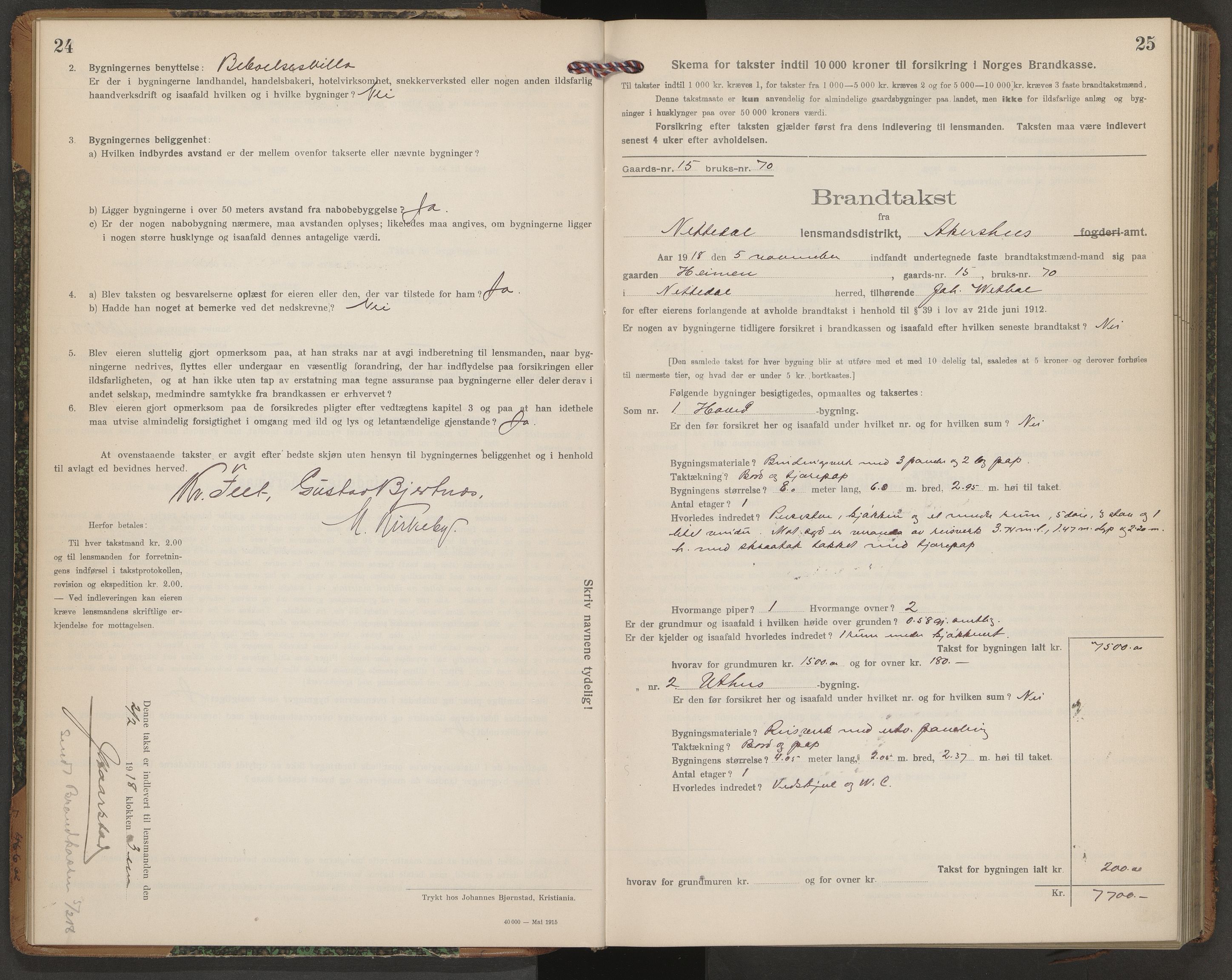Norges brannkasse, branntakster Nittedal, AV/SAO-A-11394/F/Fb/L0001: Branntakstprotokoll, 1917-1930