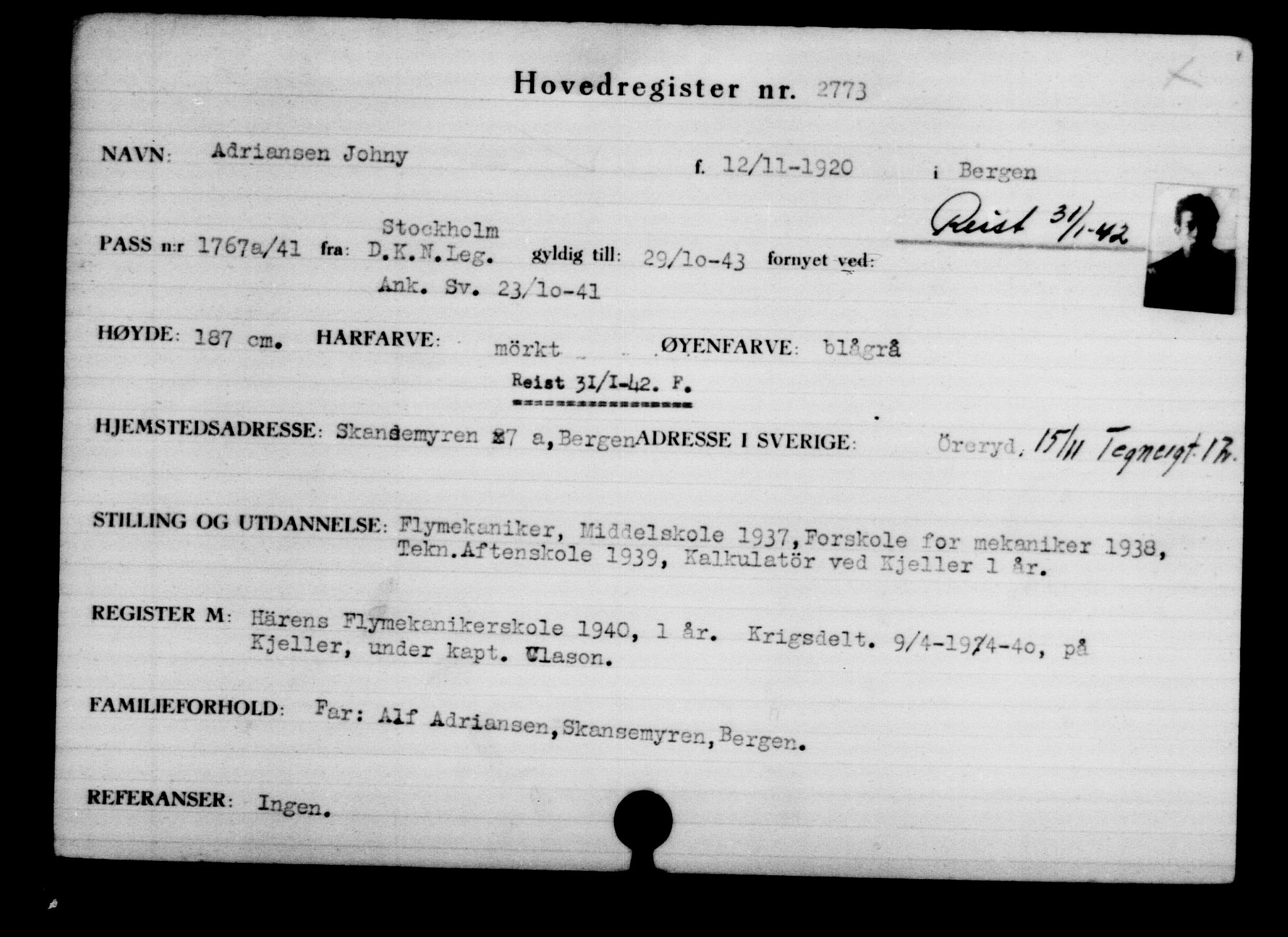 Utenriksstasjonene, Legasjonen i Stockholm, Flyktningkontoret, AV/RA-S-6753/V/Va/L0003: Kjesäterkartoteket, flyktninger med registreringsnr. 2001-3495, 1940-1945, s. 1163