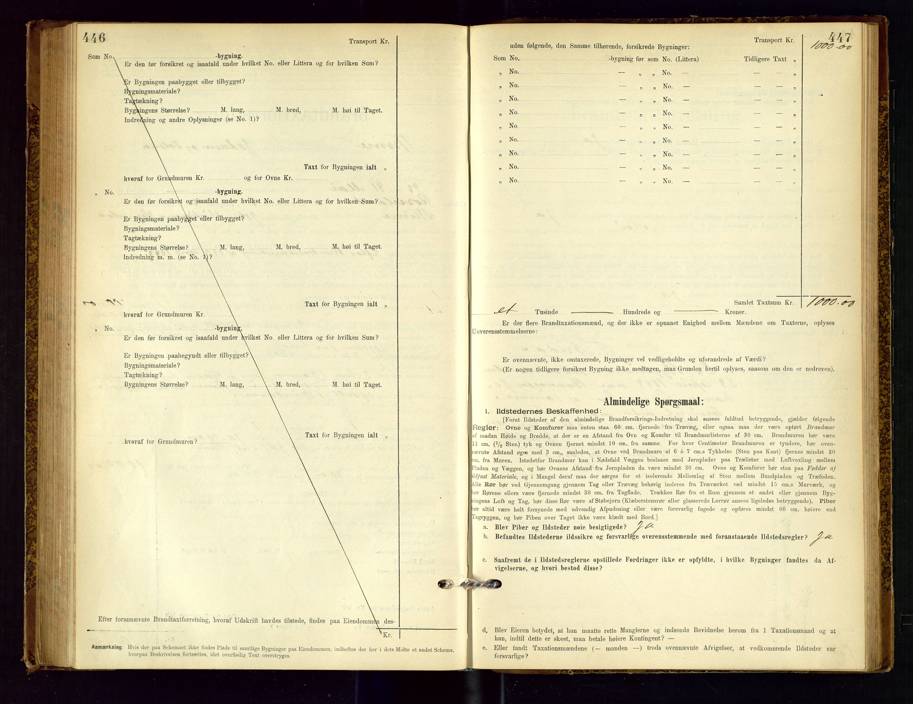 Time lensmannskontor, AV/SAST-A-100420/Gob/L0001: Branntakstprotokoll, 1896-1914, s. 446-447