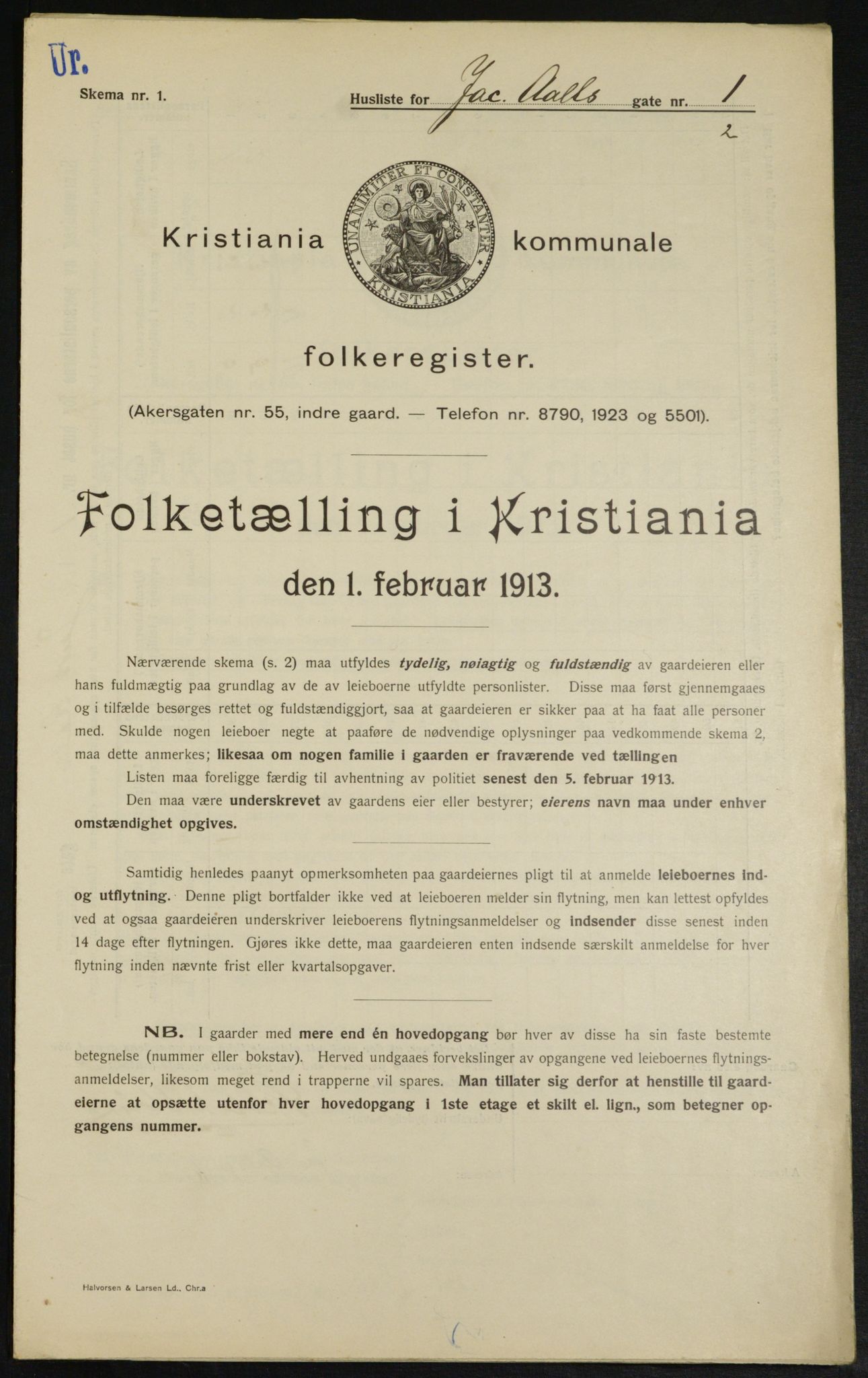OBA, Kommunal folketelling 1.2.1913 for Kristiania, 1913, s. 44503