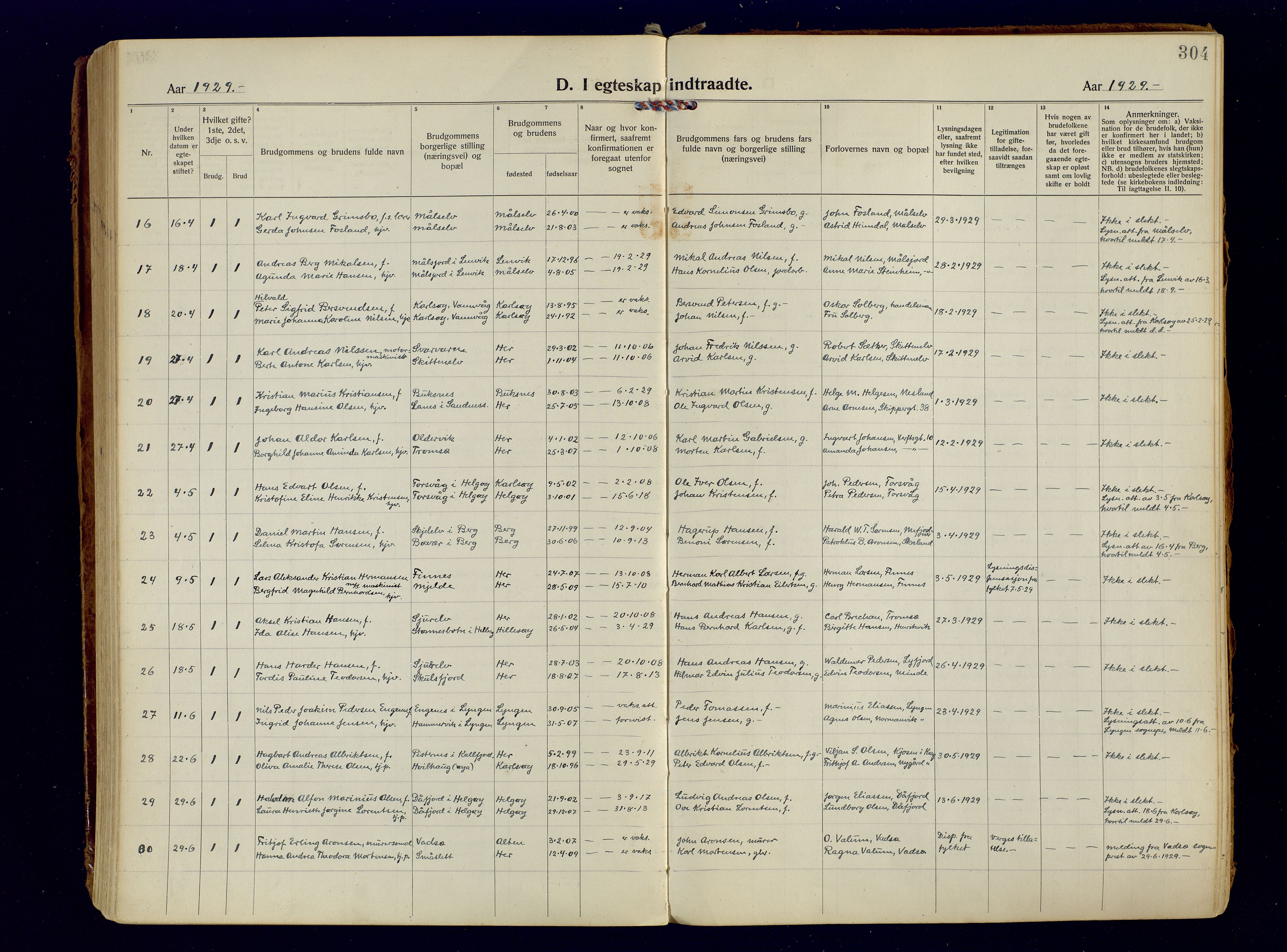 Tromsøysund sokneprestkontor, AV/SATØ-S-1304/G/Ga/L0009kirke: Ministerialbok nr. 9, 1922-1934, s. 304