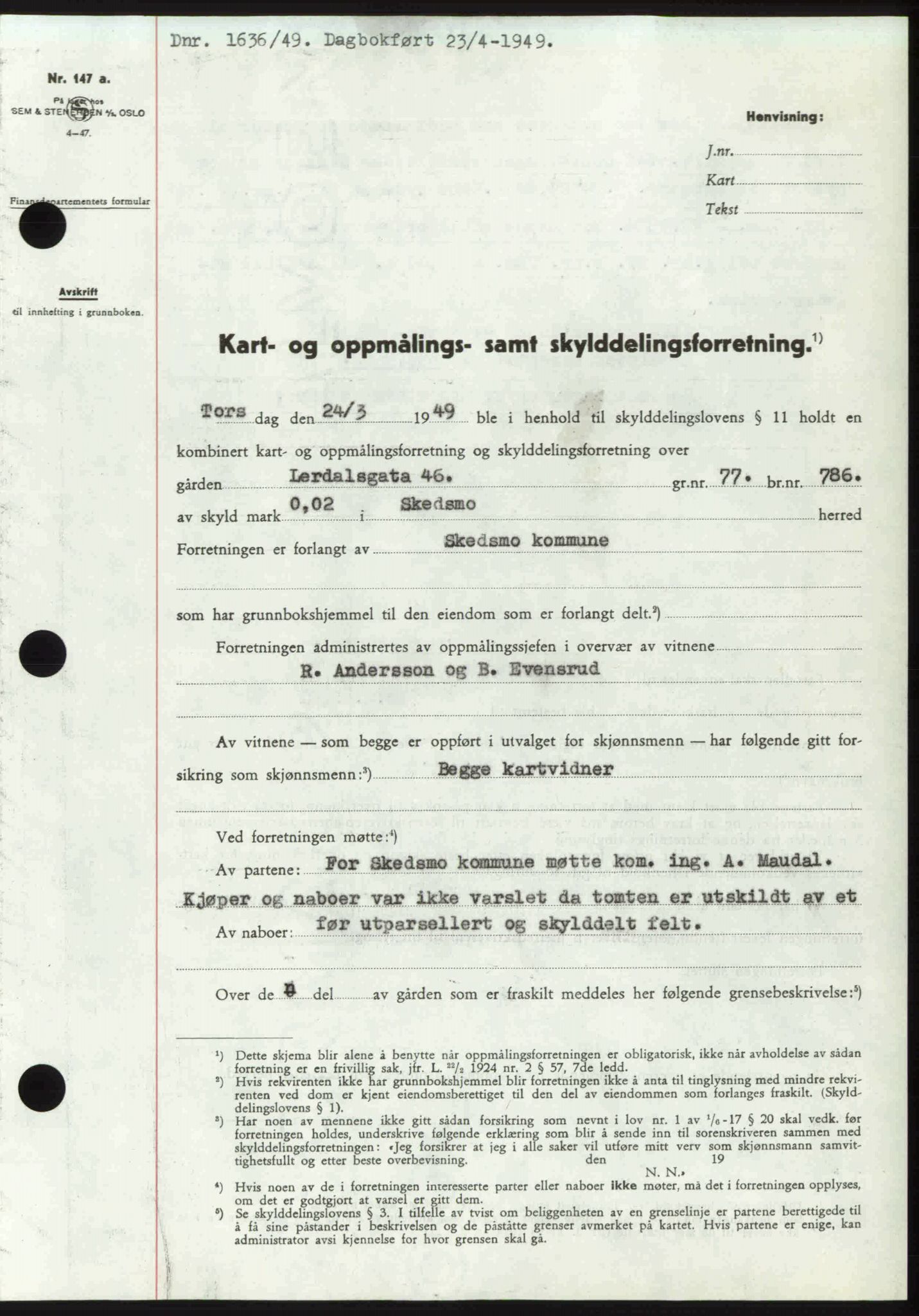 Nedre Romerike sorenskriveri, SAO/A-10469/G/Gb/Gbd/L0025: Pantebok nr. 25, 1949-1949, Dagboknr: 1636/1949