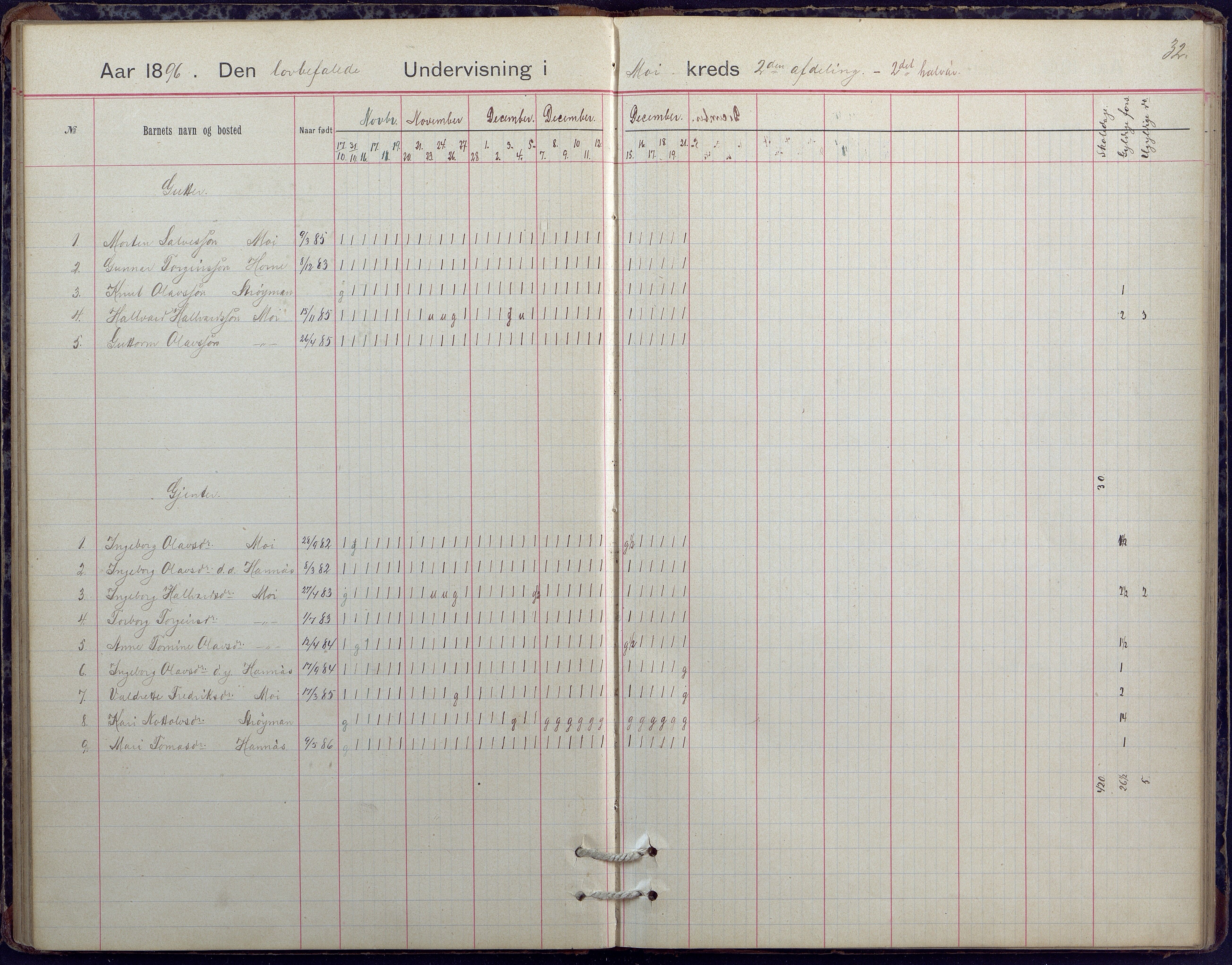 Hornnes kommune, Moi, Moseid, Kjetså skolekretser, AAKS/KA0936-550e/F1/L0005: Dagbok. Moseid, Moi, 1892-1908, s. 32