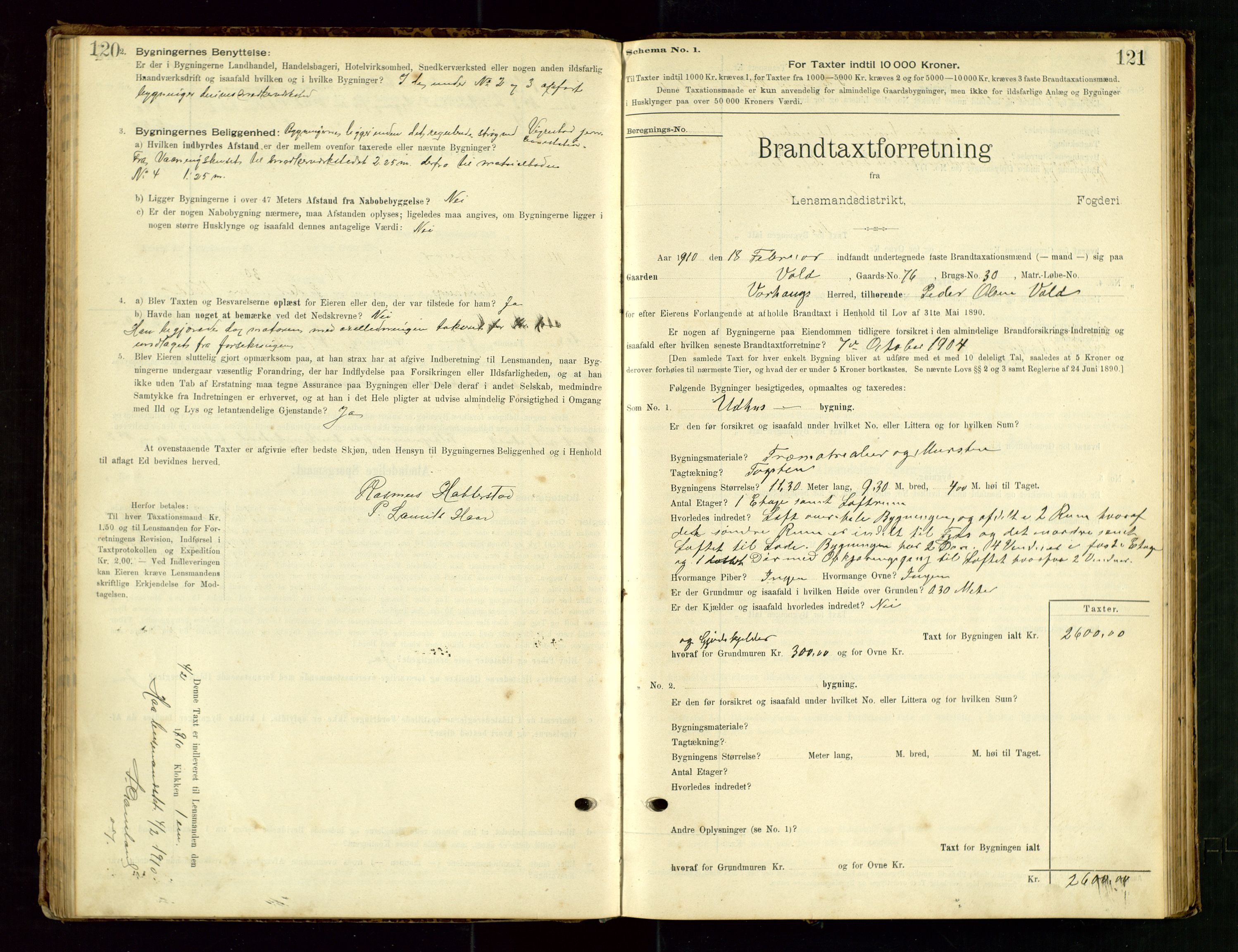 Hå lensmannskontor, SAST/A-100456/Goa/L0003: Takstprotokoll (skjema), 1895-1911, s. 120-121