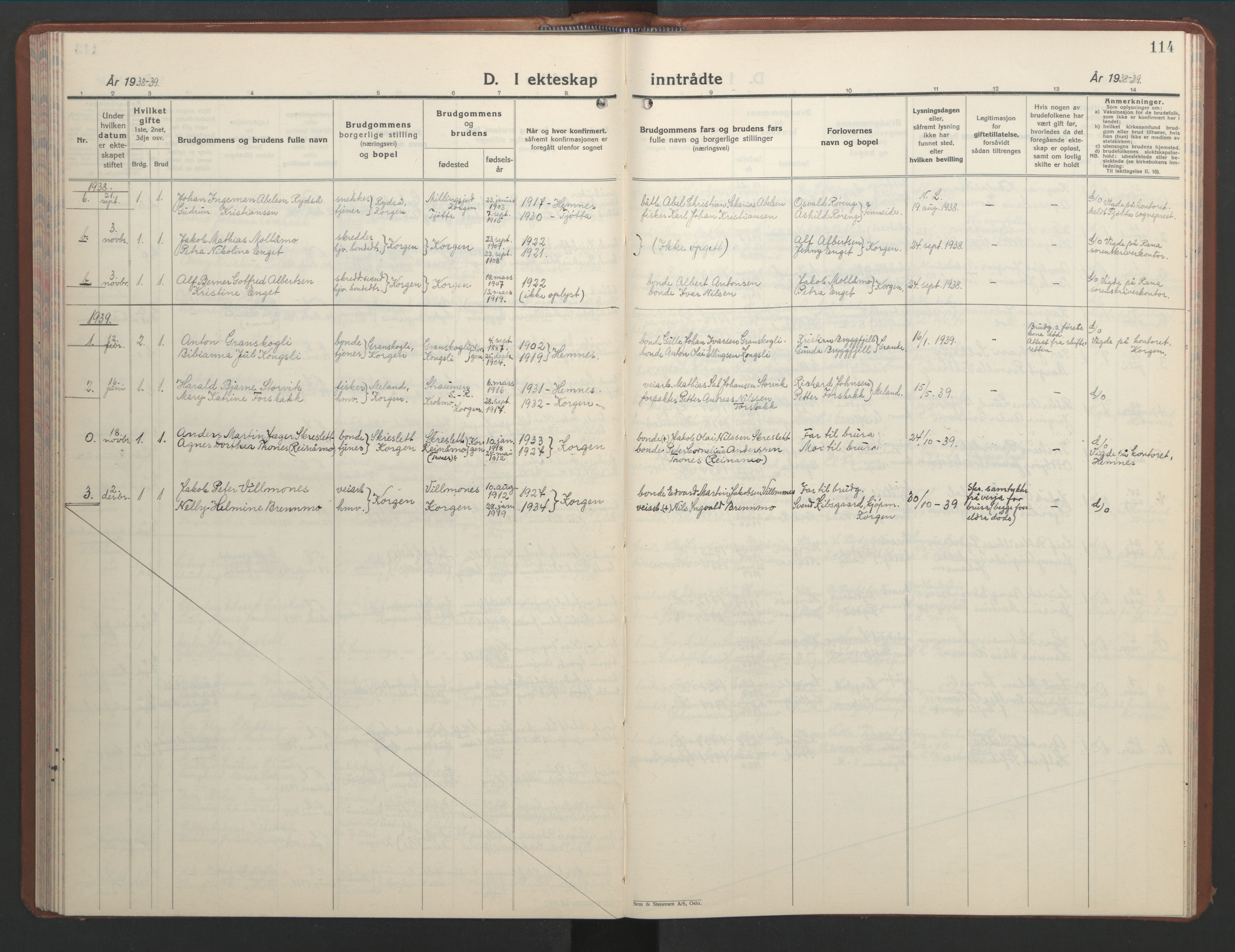 Ministerialprotokoller, klokkerbøker og fødselsregistre - Nordland, AV/SAT-A-1459/826/L0385: Klokkerbok nr. 826C05, 1933-1951, s. 114