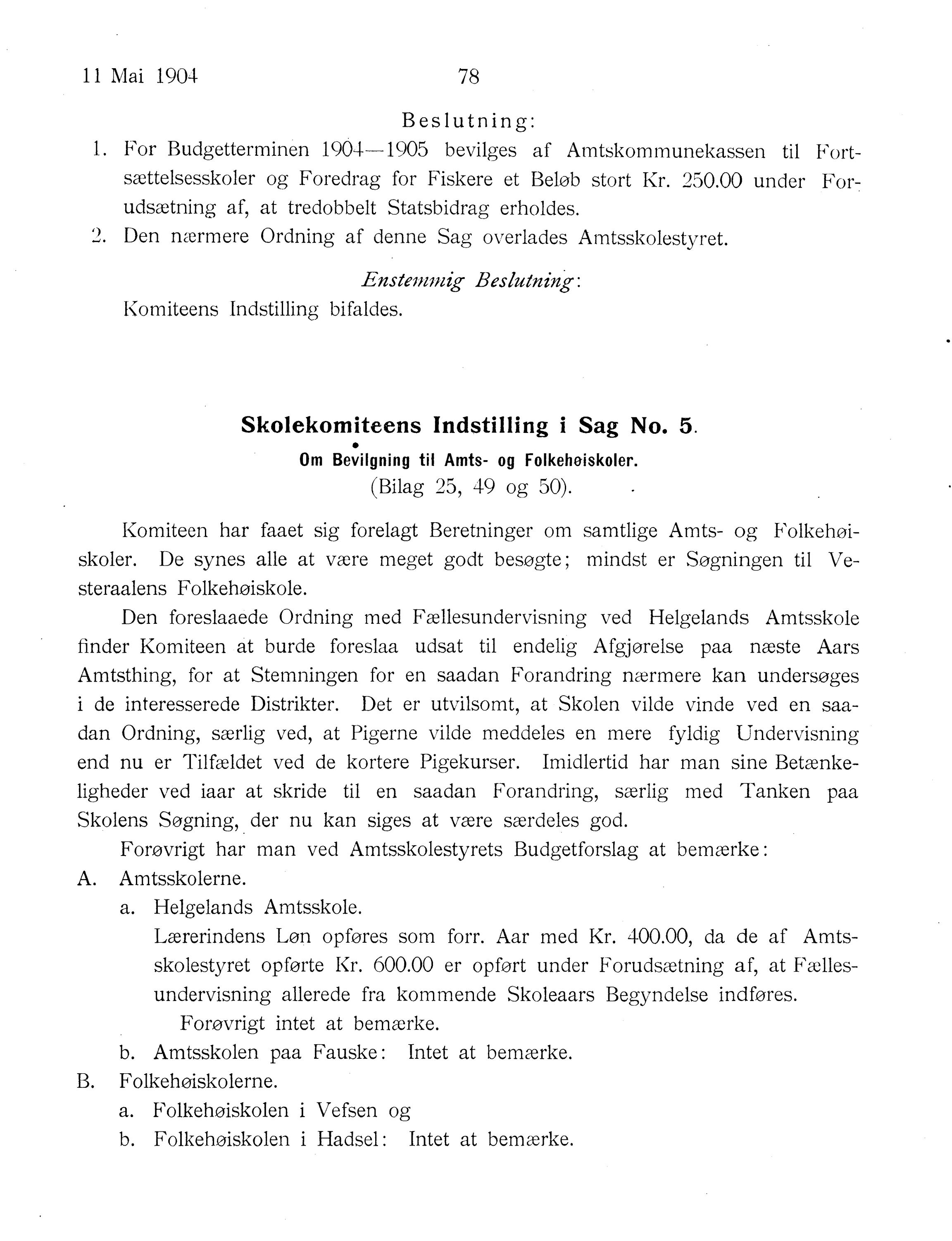 Nordland Fylkeskommune. Fylkestinget, AIN/NFK-17/176/A/Ac/L0027: Fylkestingsforhandlinger 1904, 1904