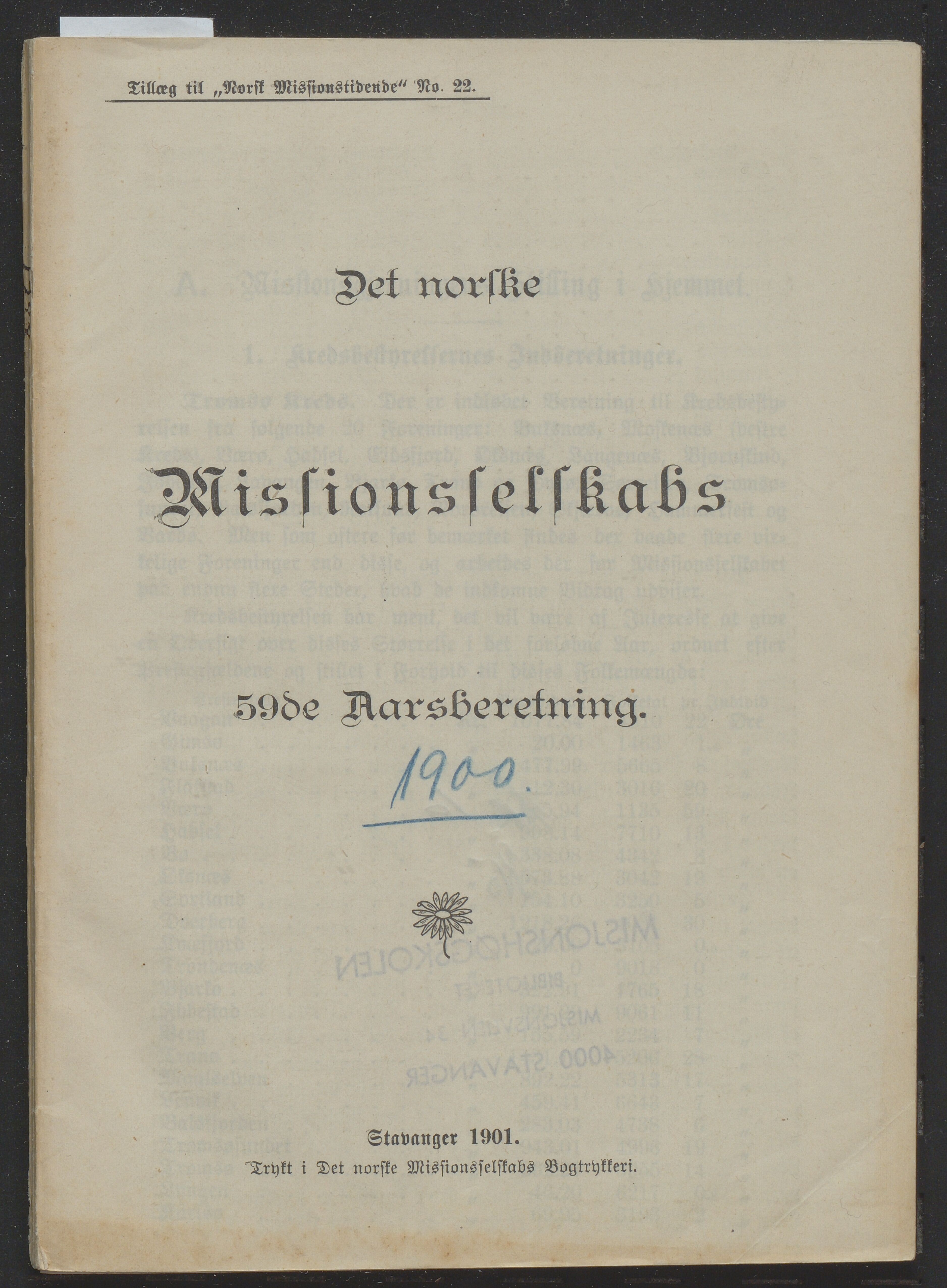 Det Norske Misjonsselskap - hovedadministrasjonen, VID/MA-A-1045/D/Db/Dba/L0340/0001: Beretninger, Bøker, Skrifter o.l   / Årsberetninger. Heftet. 59. , 1900