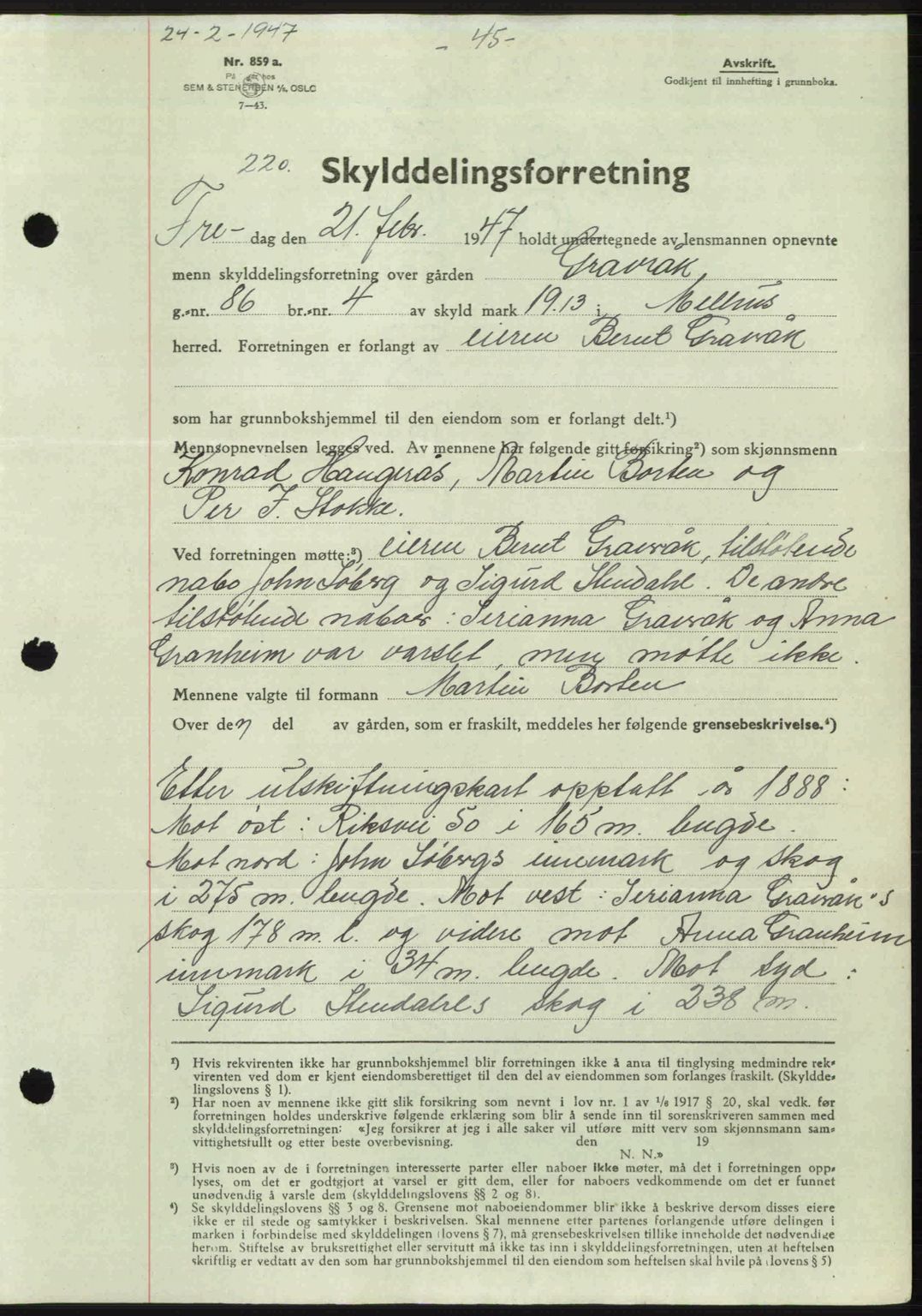 Gauldal sorenskriveri, SAT/A-0014/1/2/2C: Pantebok nr. A3, 1947-1947, Dagboknr: 220/1947