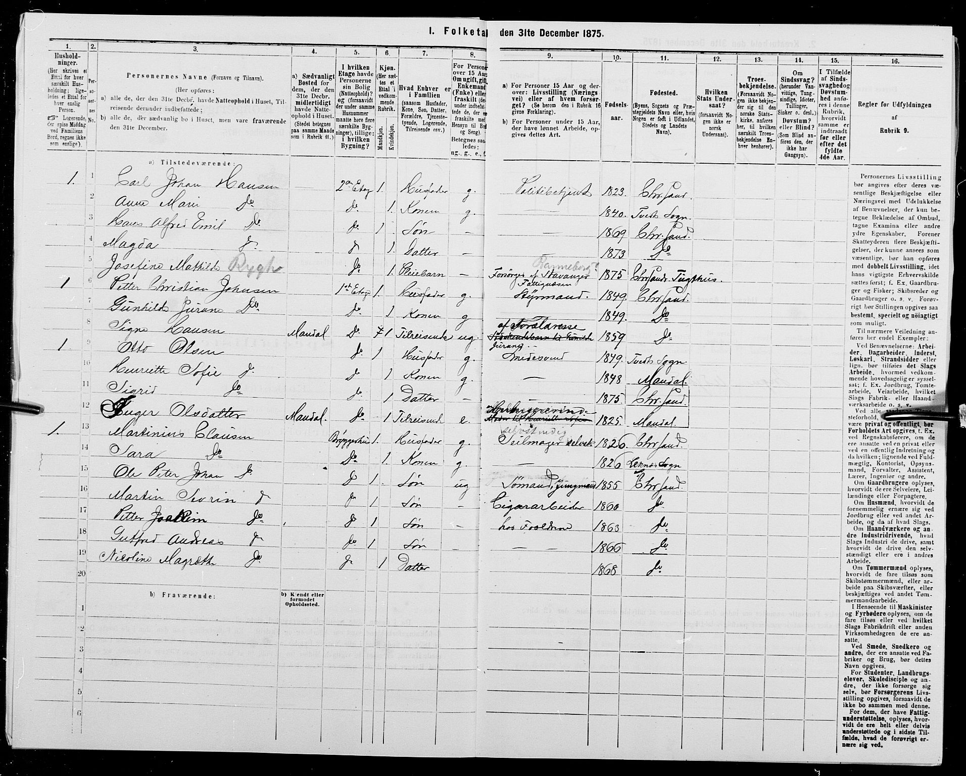 SAK, Folketelling 1875 for 1001P Kristiansand prestegjeld, 1875, s. 25