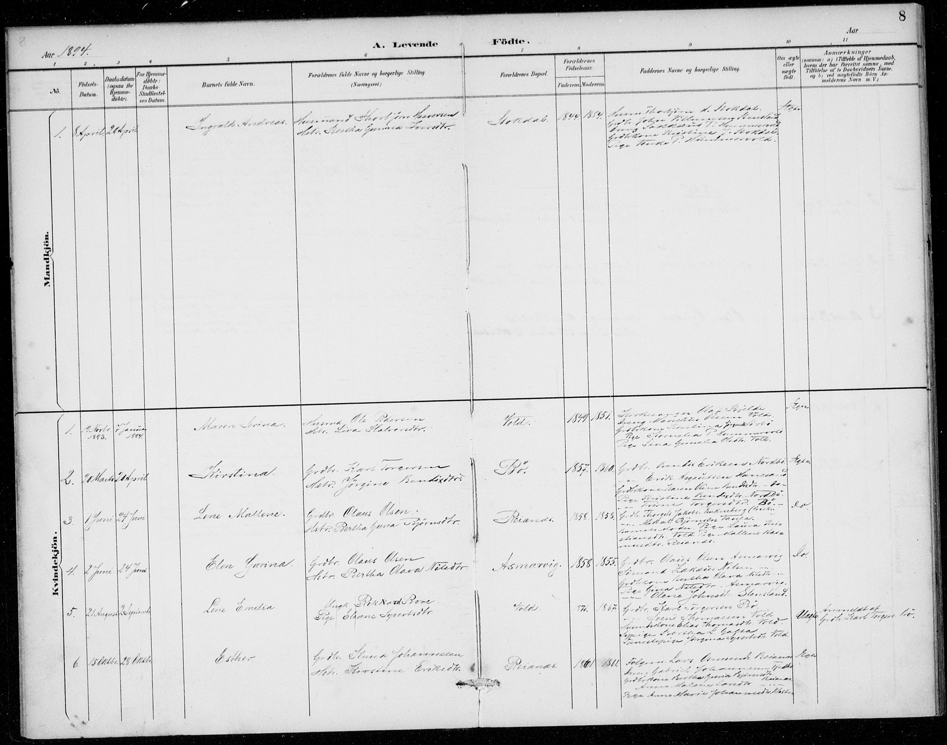 Rennesøy sokneprestkontor, AV/SAST-A -101827/H/Ha/Haa/L0016: Ministerialbok nr. A 16, 1891-1924, s. 8