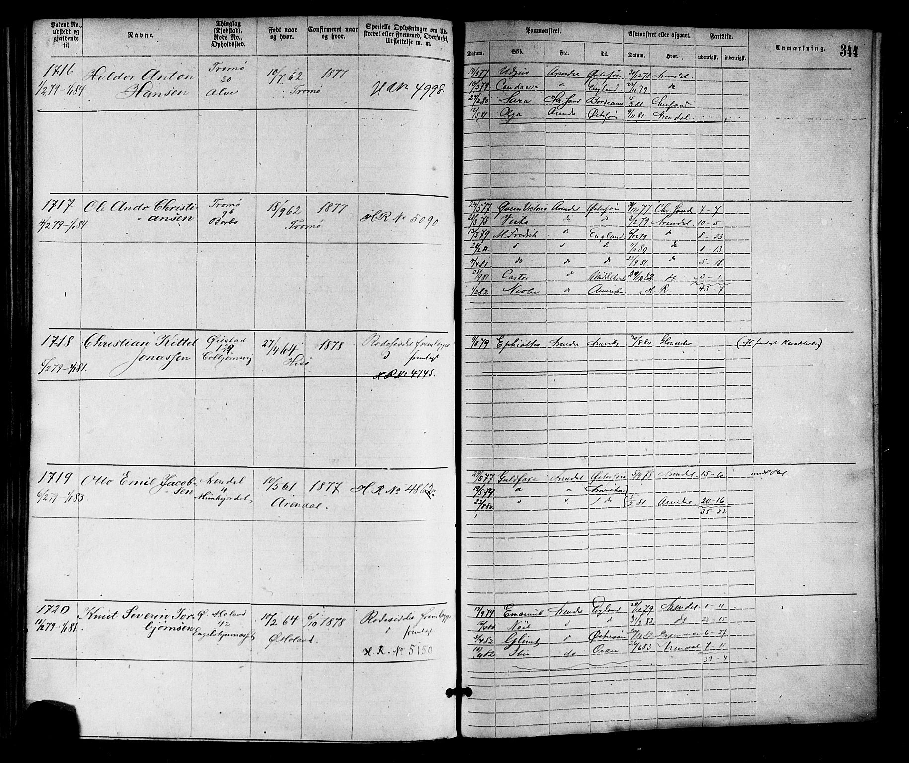 Arendal mønstringskrets, SAK/2031-0012/F/Fa/L0002: Annotasjonsrulle nr 1-1910 med register, S-2, 1868-1880, s. 377