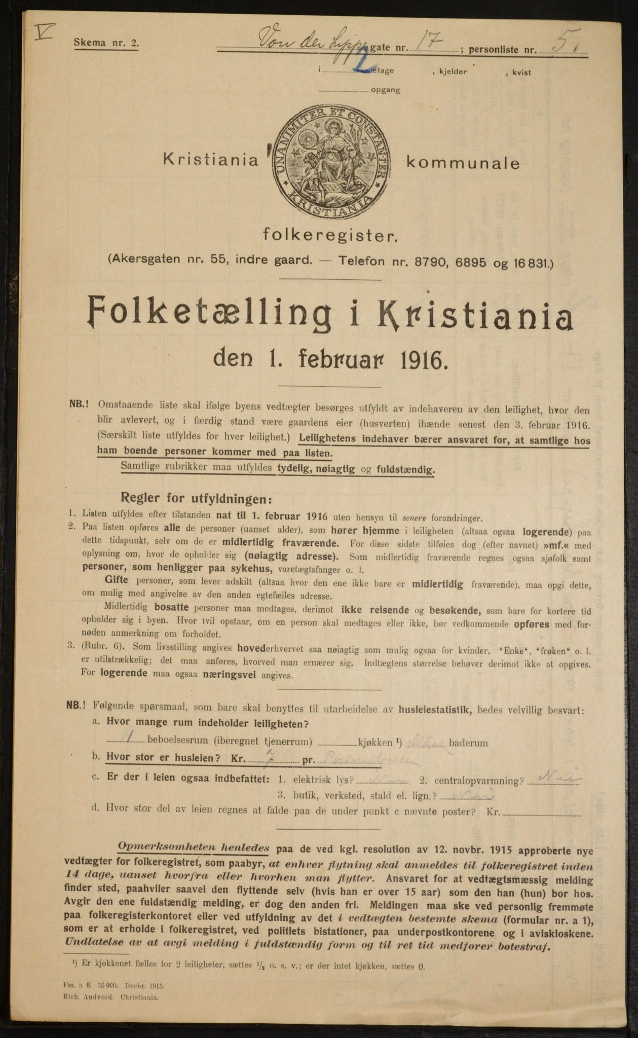 OBA, Kommunal folketelling 1.2.1916 for Kristiania, 1916, s. 129046