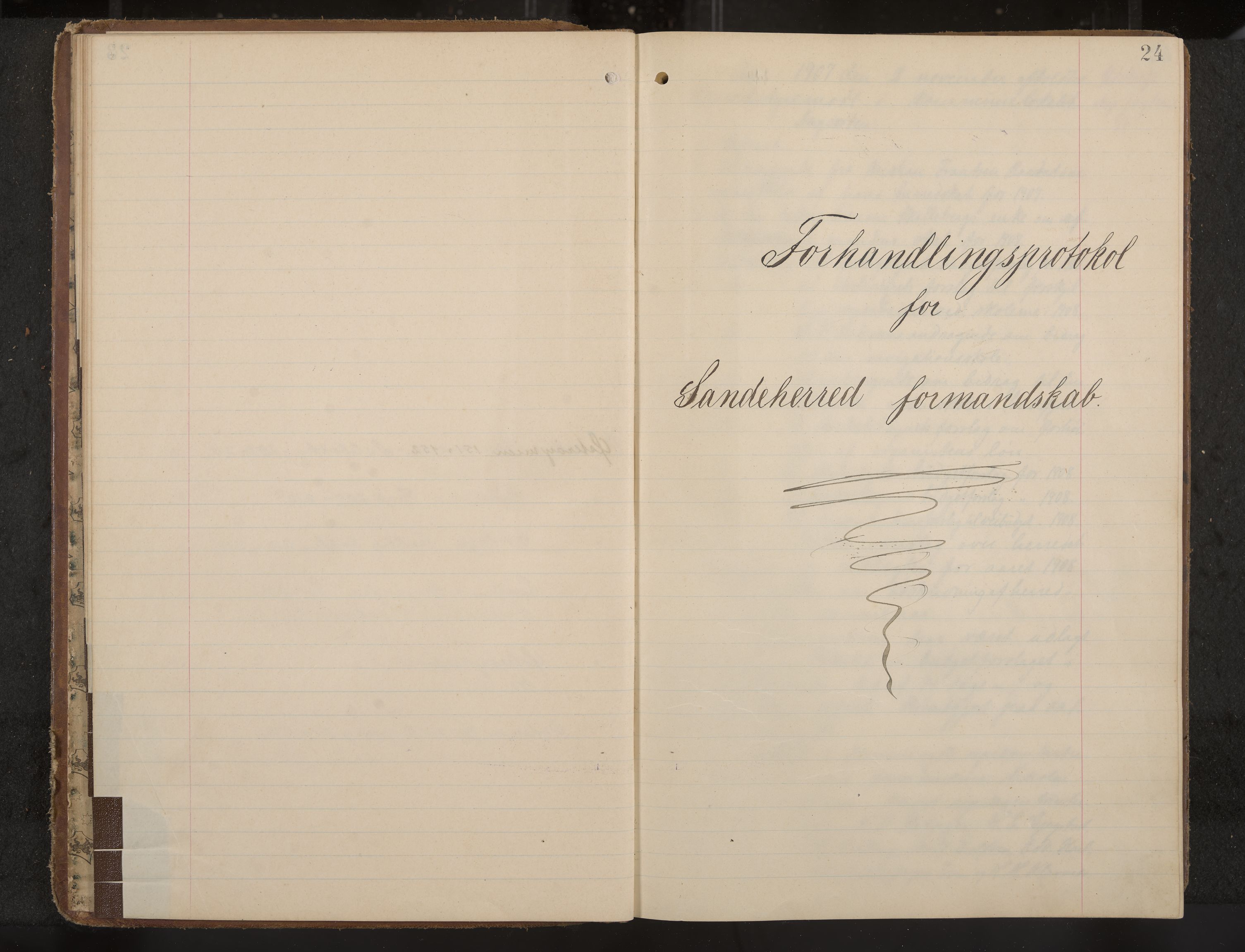 Sandar formannskap og sentraladministrasjon, IKAK/0724021/A/Aa/L0004: Møtebok med register, 1907-1914, s. 24