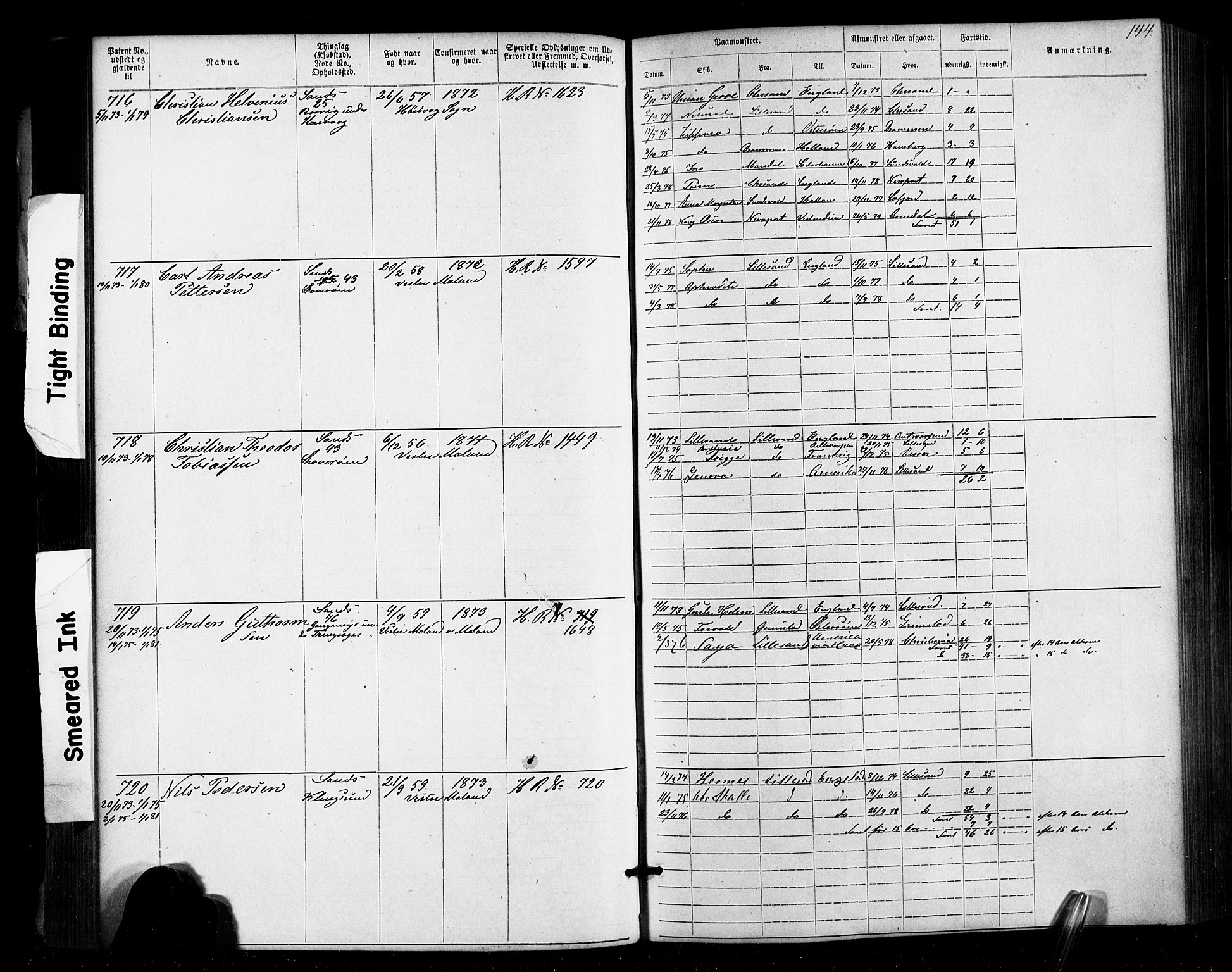 Lillesand mønstringskrets, SAK/2031-0014/F/Fa/L0002: Annotasjonsrulle nr 1-1910 med register, W-8, 1868-1891, s. 148
