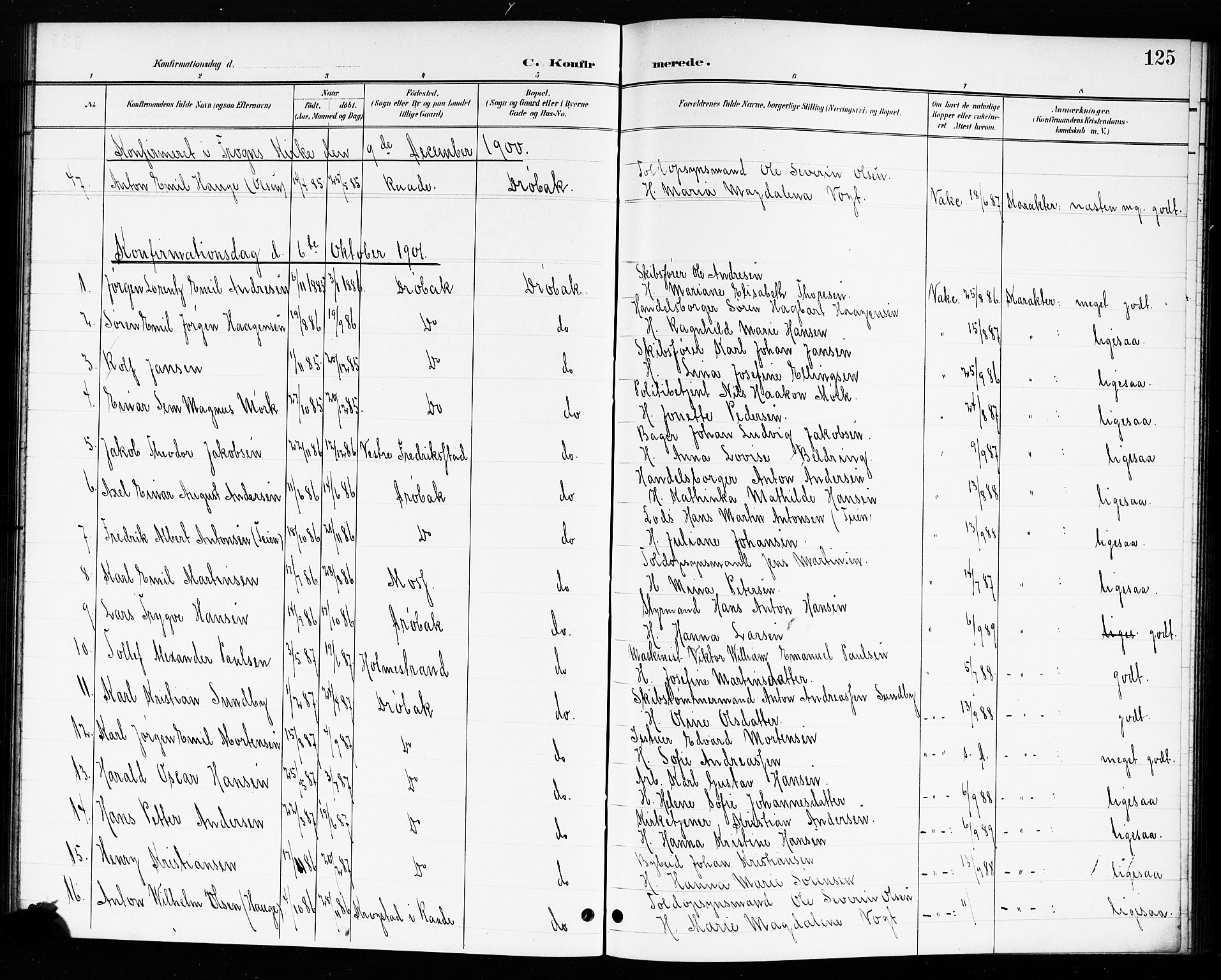 Drøbak prestekontor Kirkebøker, AV/SAO-A-10142a/G/Ga/L0001: Klokkerbok nr. I 1, 1897-1917, s. 125