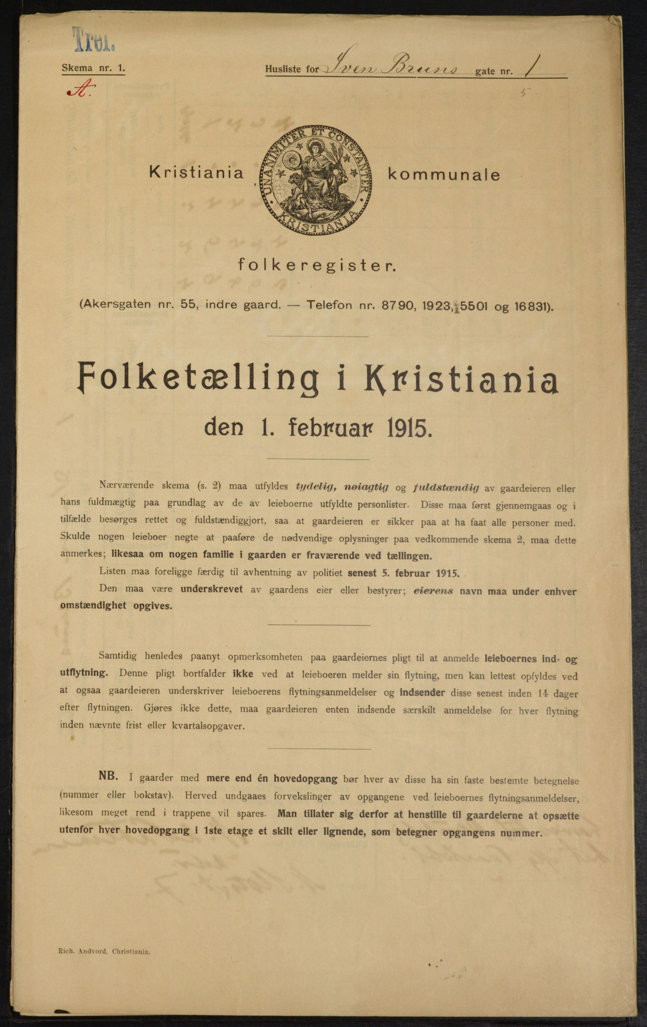 OBA, Kommunal folketelling 1.2.1915 for Kristiania, 1915, s. 105016