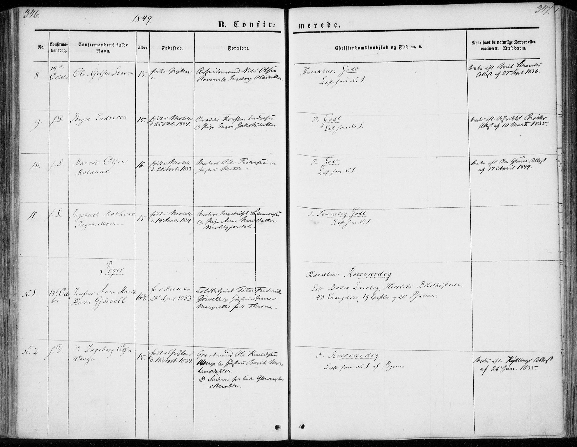 Ministerialprotokoller, klokkerbøker og fødselsregistre - Møre og Romsdal, SAT/A-1454/558/L0689: Ministerialbok nr. 558A03, 1843-1872, s. 346-347