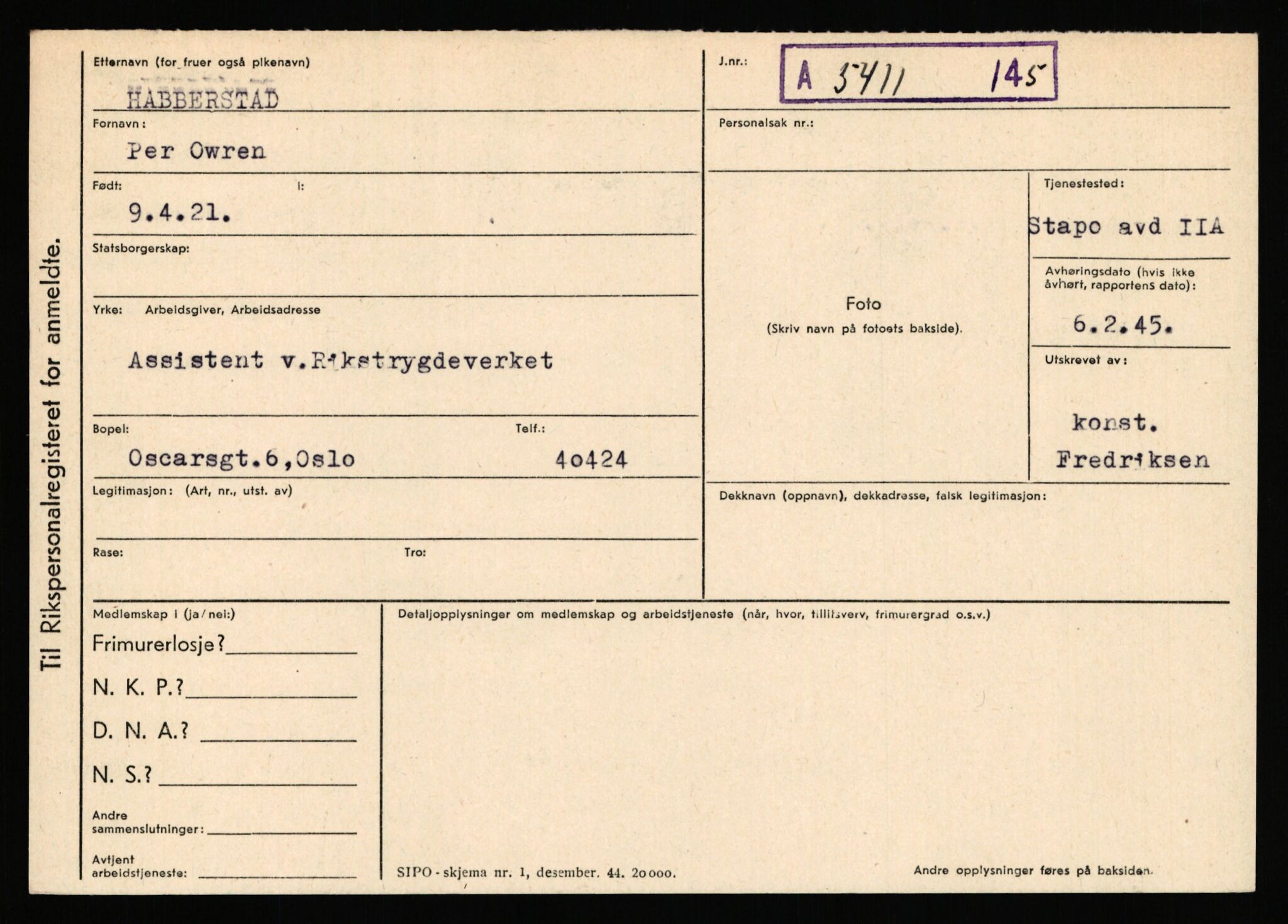 Statspolitiet - Hovedkontoret / Osloavdelingen, AV/RA-S-1329/C/Ca/L0005: Furali - Hamula, 1943-1945, s. 3718