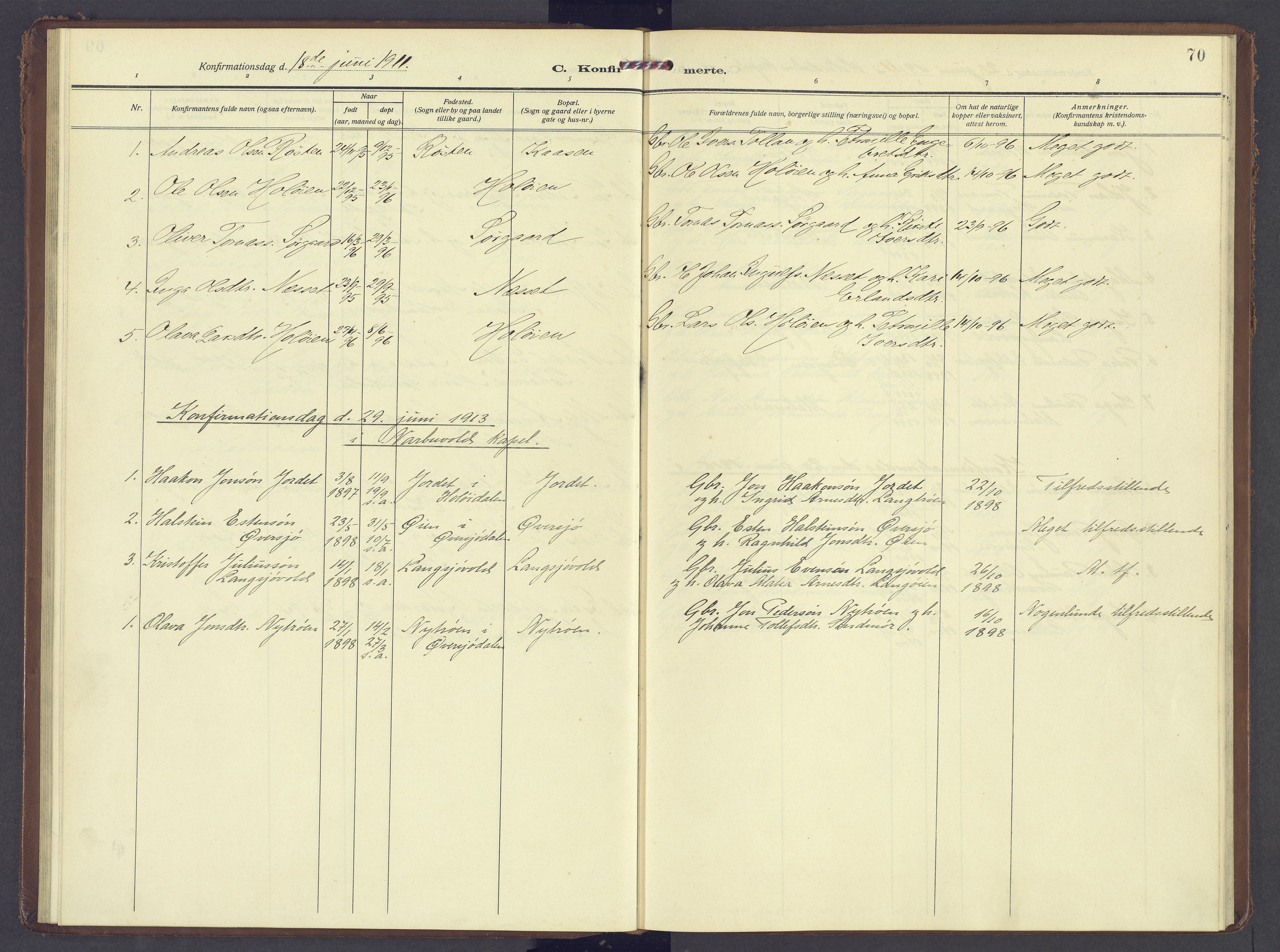 Tolga prestekontor, AV/SAH-PREST-062/K/L0013: Ministerialbok nr. 13, 1908-1915, s. 70