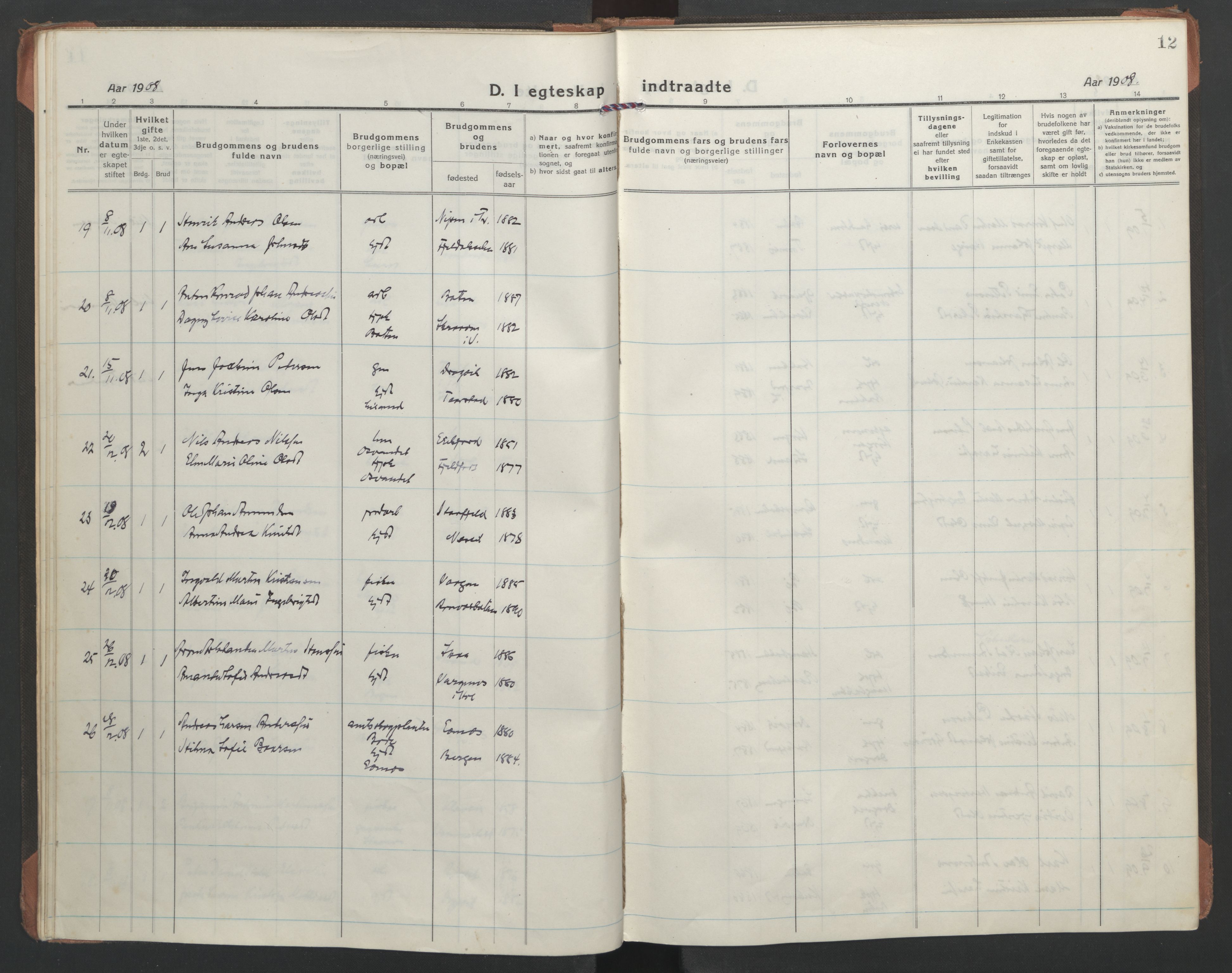 Ministerialprotokoller, klokkerbøker og fødselsregistre - Nordland, AV/SAT-A-1459/863/L0902: Ministerialbok nr. 863A14, 1906-1937, s. 12