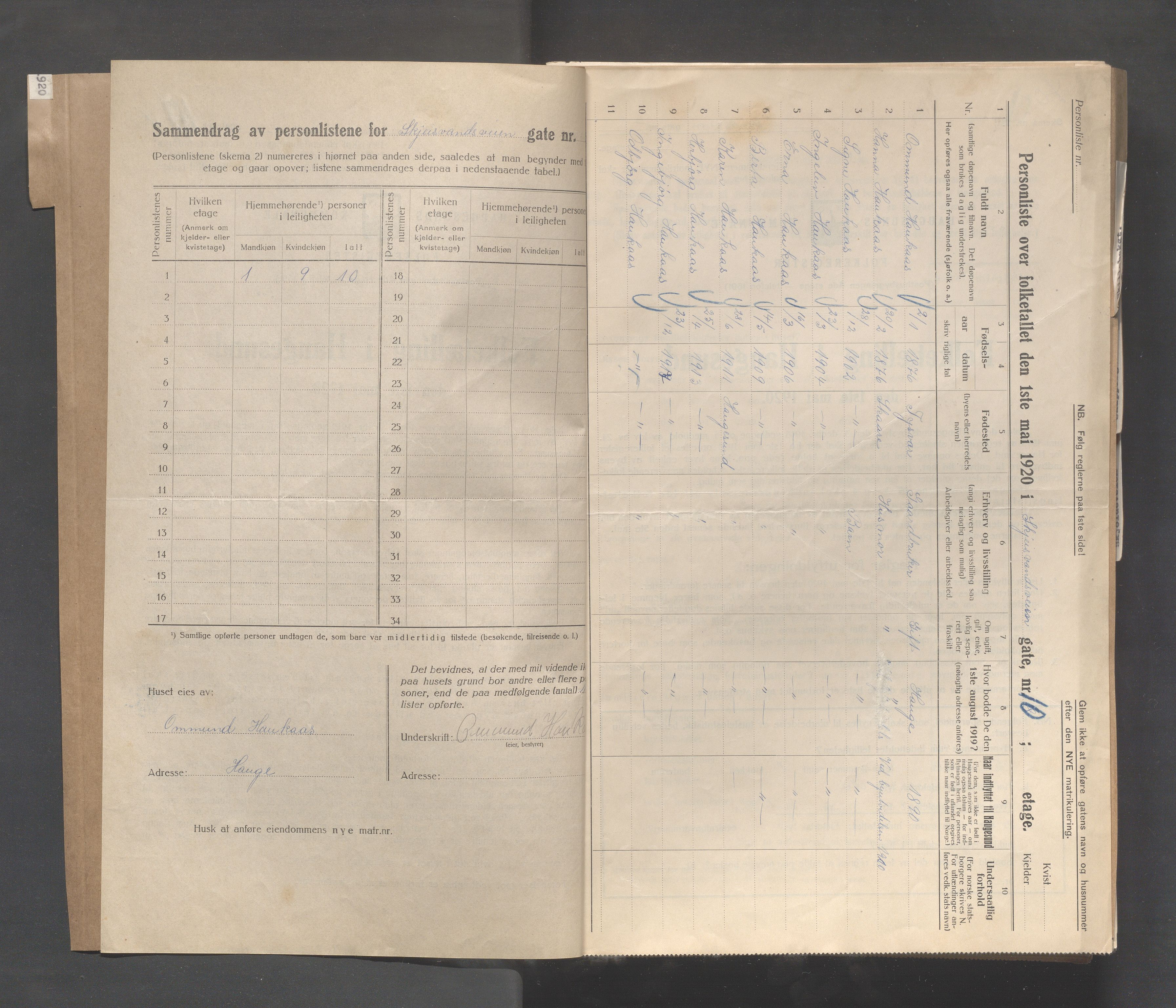 IKAR, Kommunal folketelling 1.5.1920 for Haugesund, 1920, s. 3722