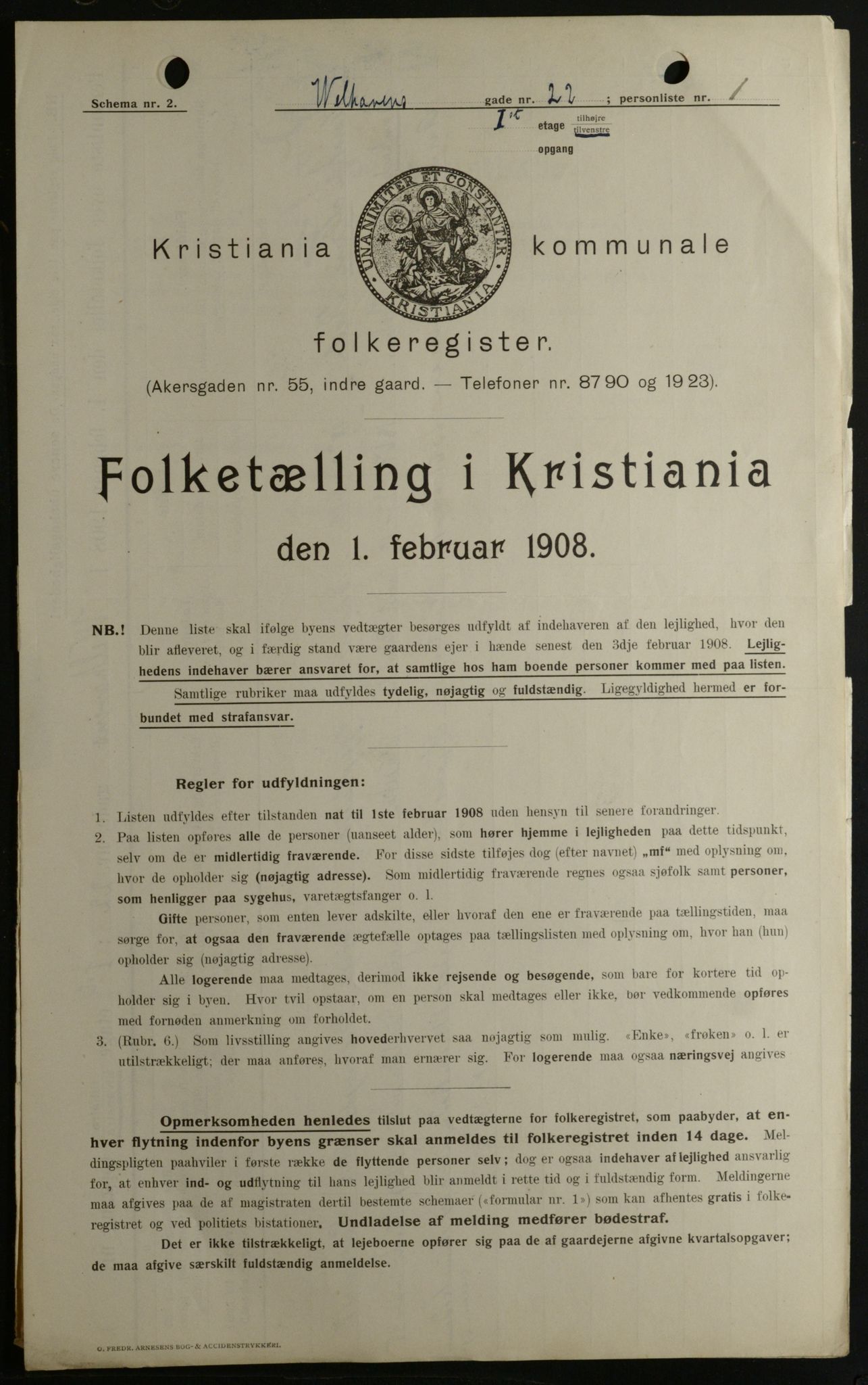 OBA, Kommunal folketelling 1.2.1908 for Kristiania kjøpstad, 1908, s. 114660