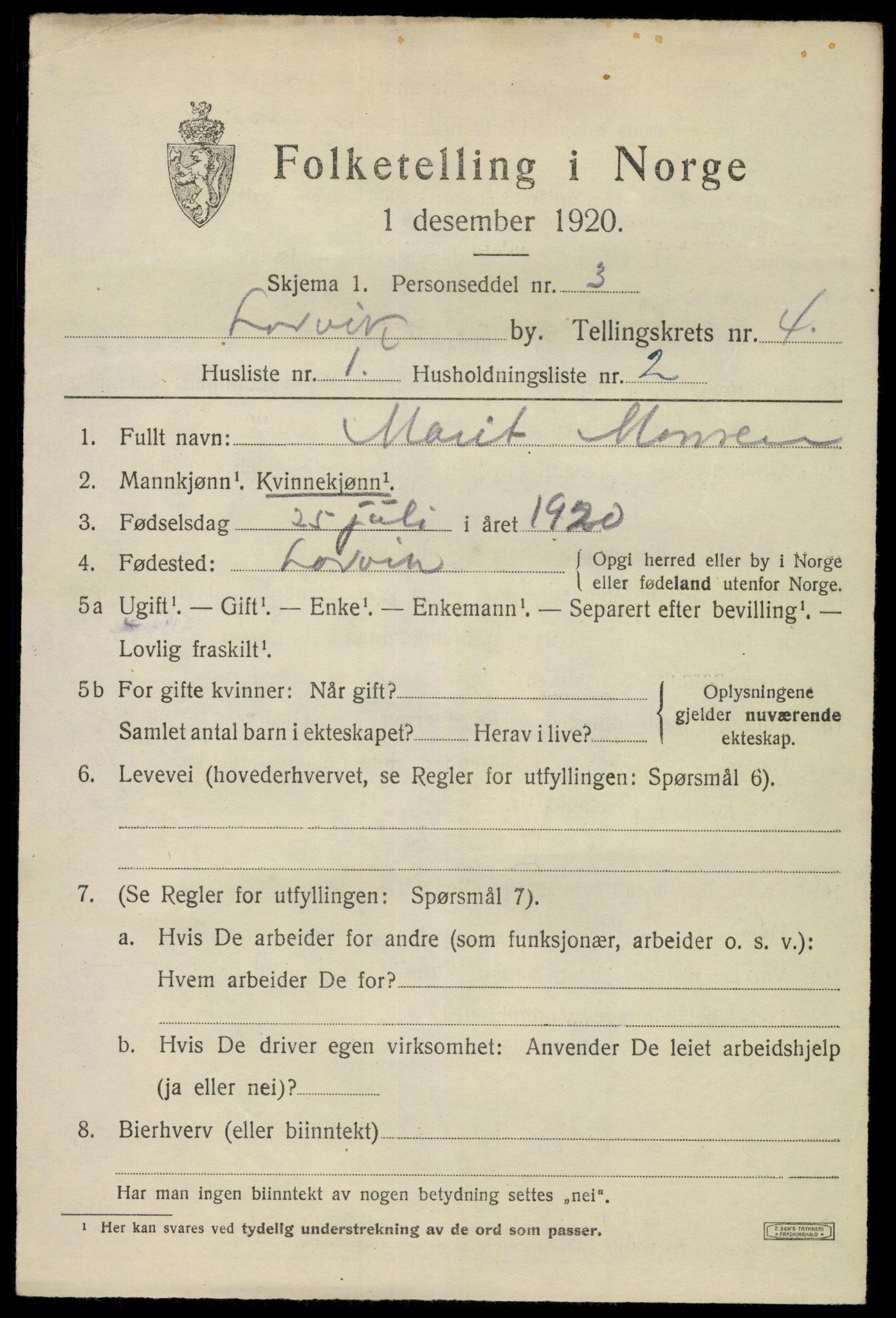 SAKO, Folketelling 1920 for 0707 Larvik kjøpstad, 1920, s. 13474