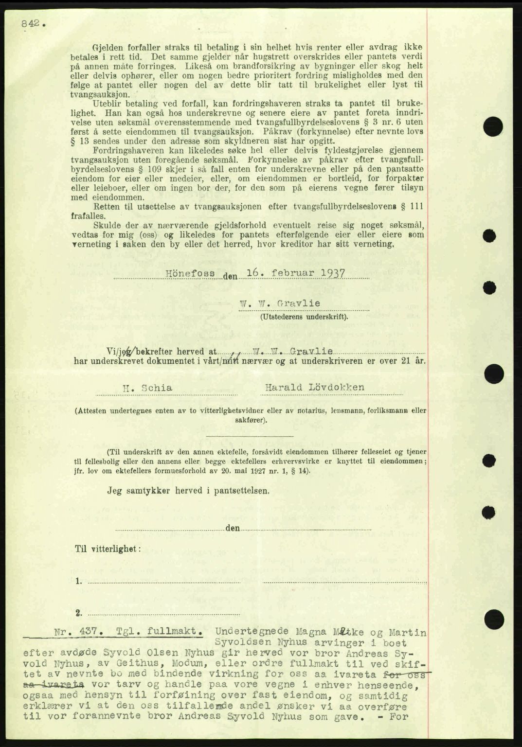 Eiker, Modum og Sigdal sorenskriveri, SAKO/A-123/G/Ga/Gab/L0034: Pantebok nr. A4, 1936-1937, Dagboknr: 437/1937