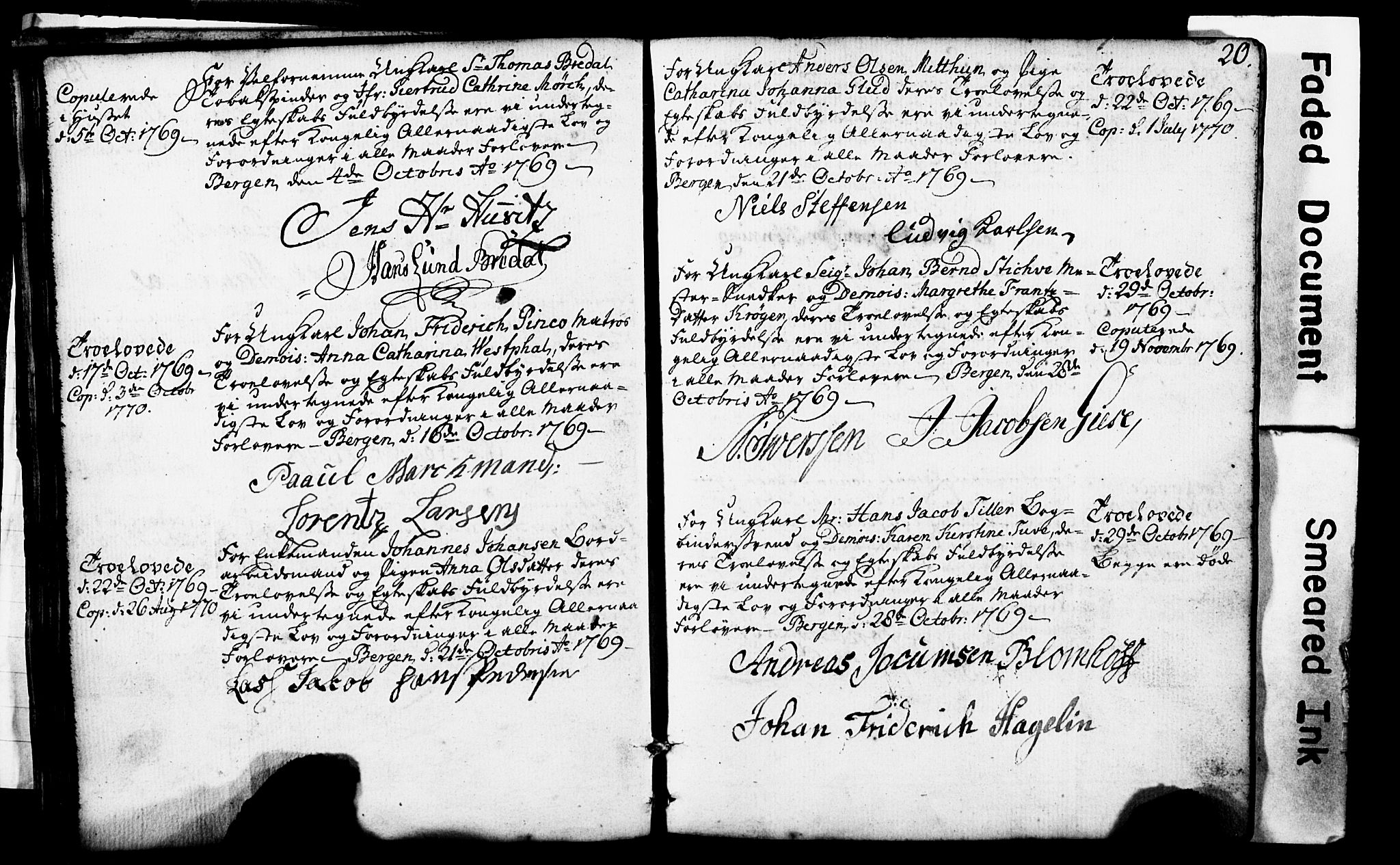 Domkirken sokneprestembete, SAB/A-74801: Forlovererklæringer nr. II.5.1, 1767-1792, s. 20