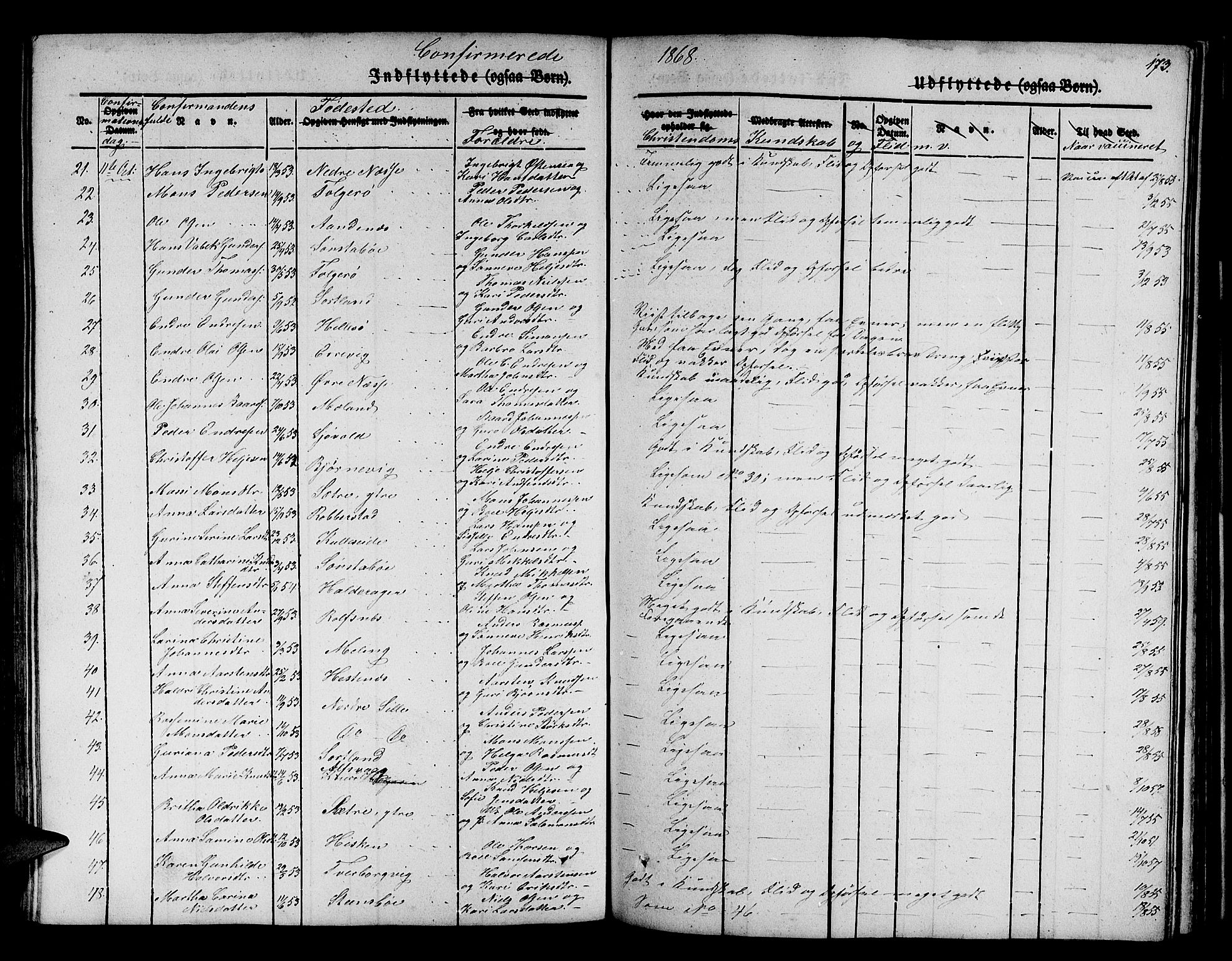 Finnås sokneprestembete, AV/SAB-A-99925/H/Ha/Hab/Habb/L0001: Klokkerbok nr. B 1, 1851-1870, s. 173
