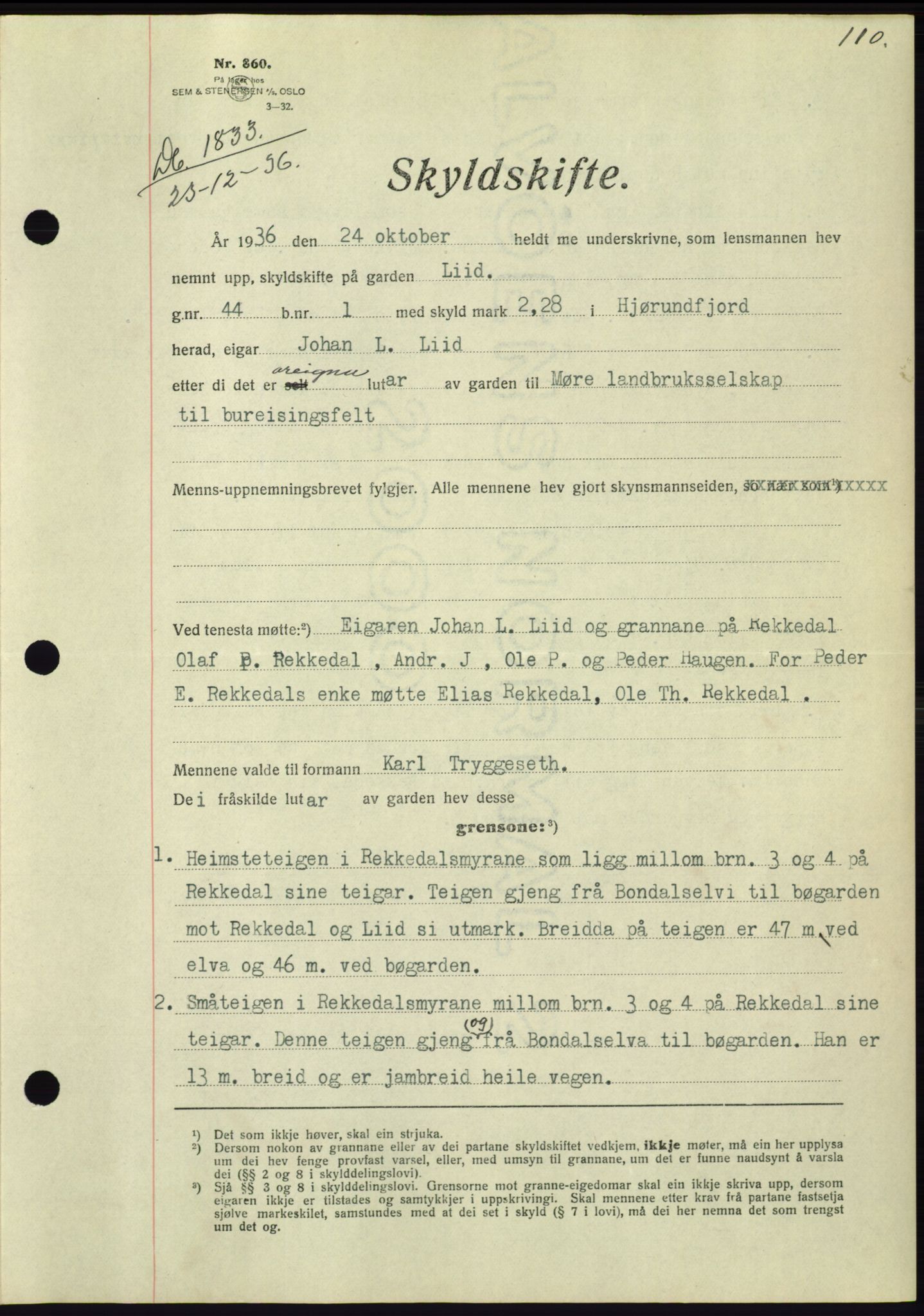 Søre Sunnmøre sorenskriveri, SAT/A-4122/1/2/2C/L0062: Pantebok nr. 56, 1936-1937, Dagboknr: 1833/1936