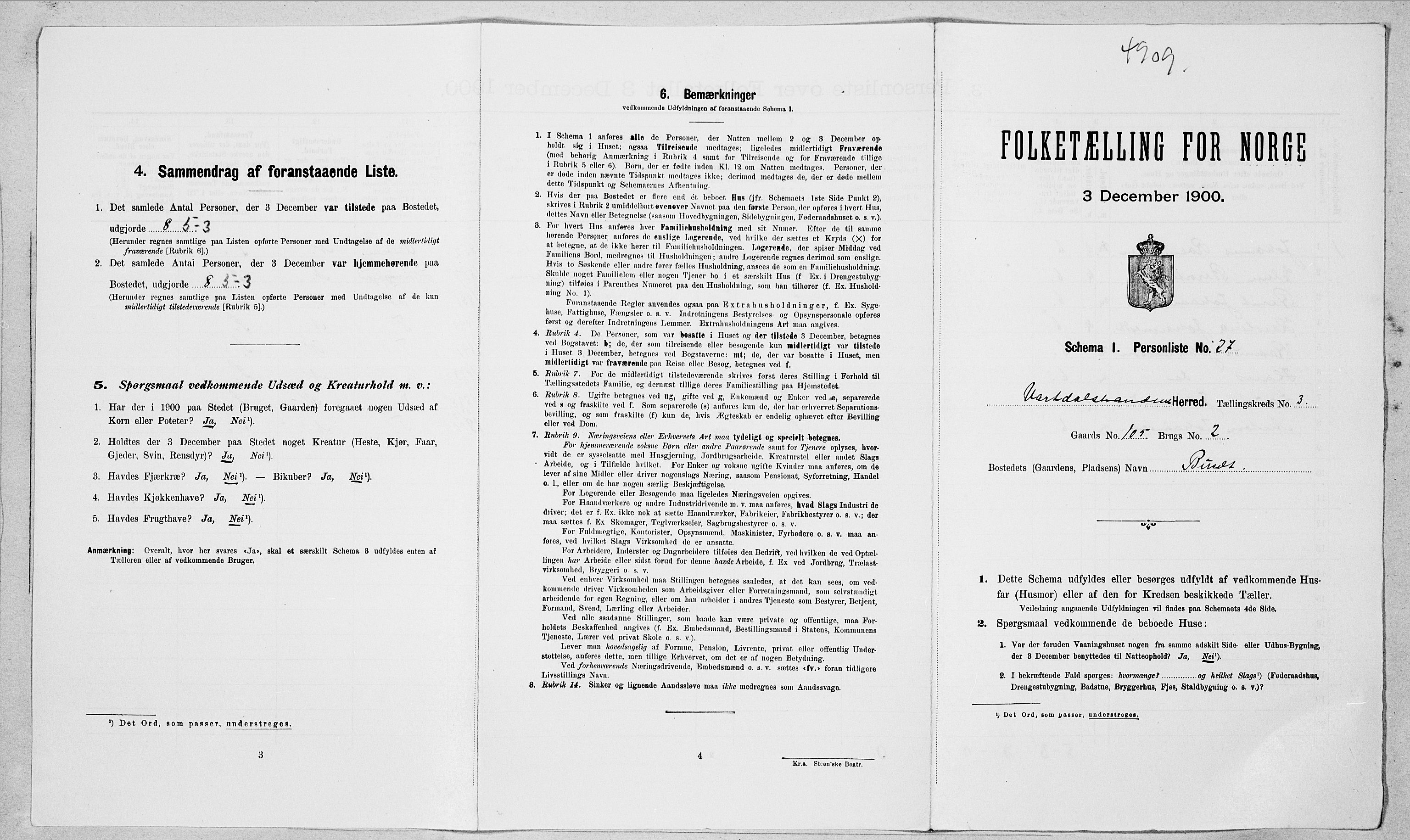 SAT, Folketelling 1900 for 1521 Vartdal herred, 1900, s. 185