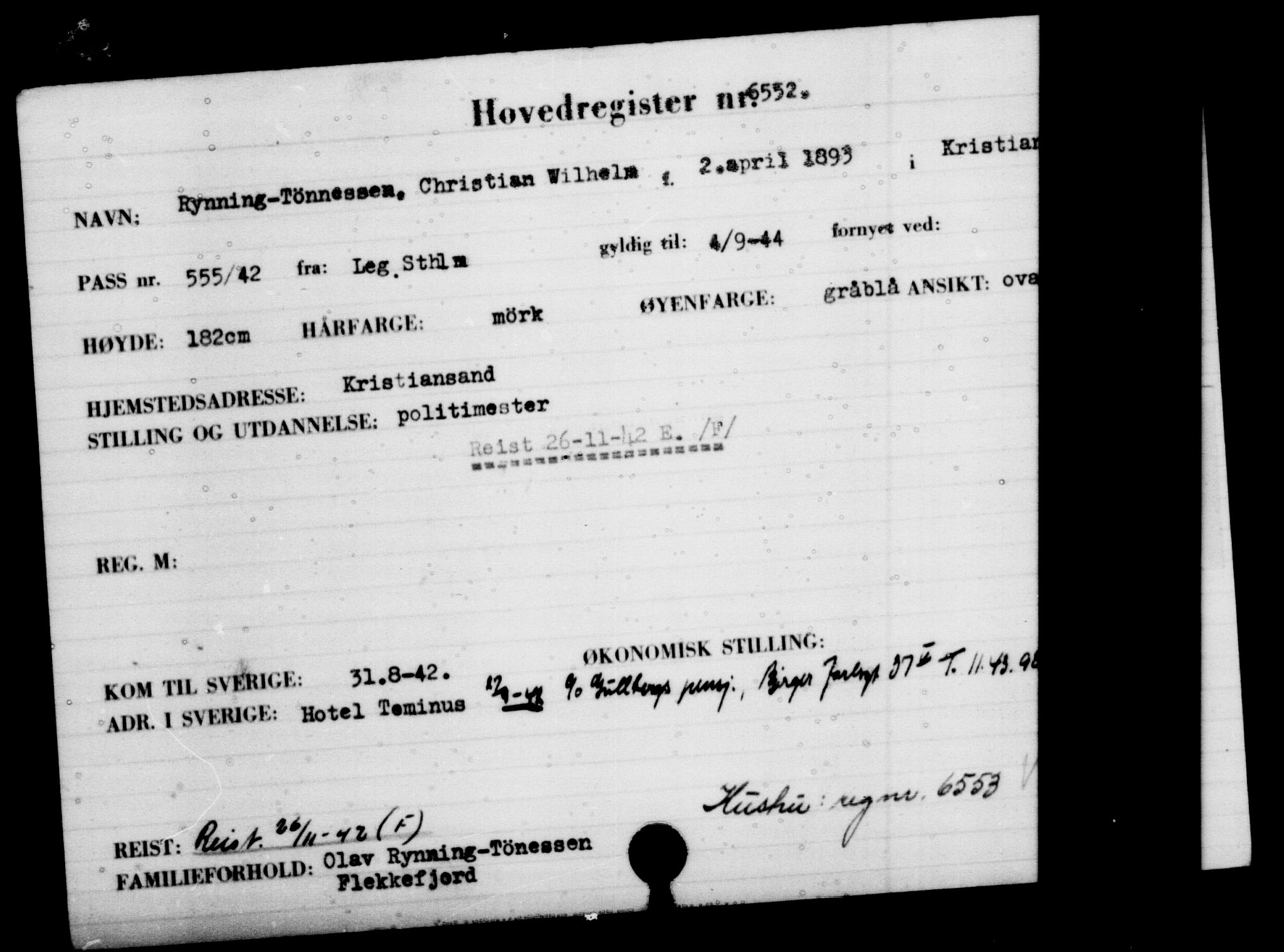 Utenriksstasjonene, Legasjonen i Stockholm, Flyktningkontoret, AV/RA-S-6753/V/Va/L0004: Kjesäterkartoteket, flyktninger med registreringsnr. 3496-6610, 1940-1945, s. 3614