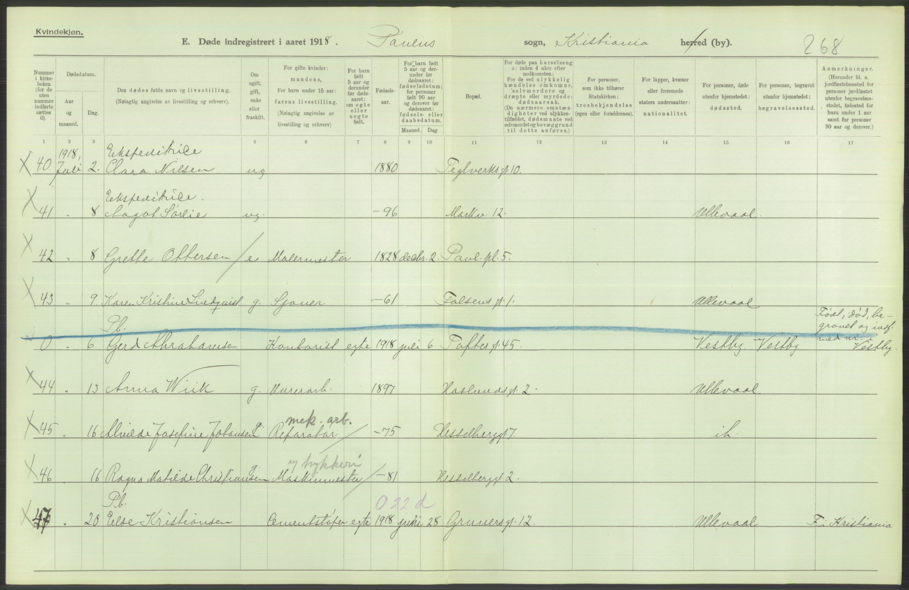 Statistisk sentralbyrå, Sosiodemografiske emner, Befolkning, AV/RA-S-2228/D/Df/Dfb/Dfbh/L0010: Kristiania: Døde, 1918, s. 666