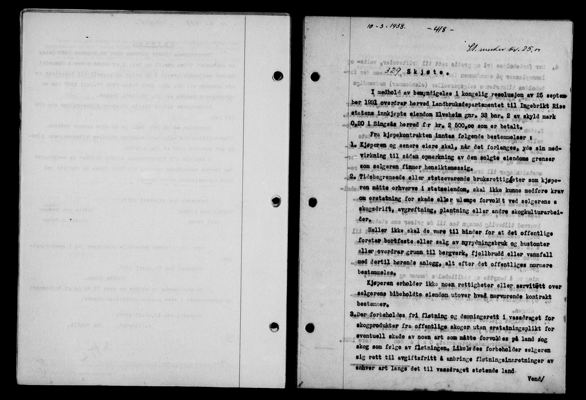 Gauldal sorenskriveri, SAT/A-0014/1/2/2C/L0048: Pantebok nr. 51-52, 1937-1938, s. 418, Dagboknr: 329/1938