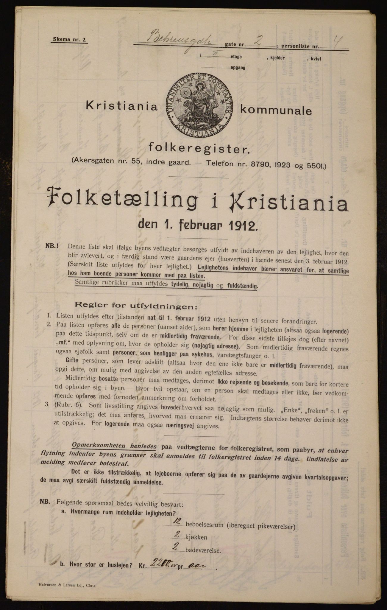 OBA, Kommunal folketelling 1.2.1912 for Kristiania, 1912, s. 3256