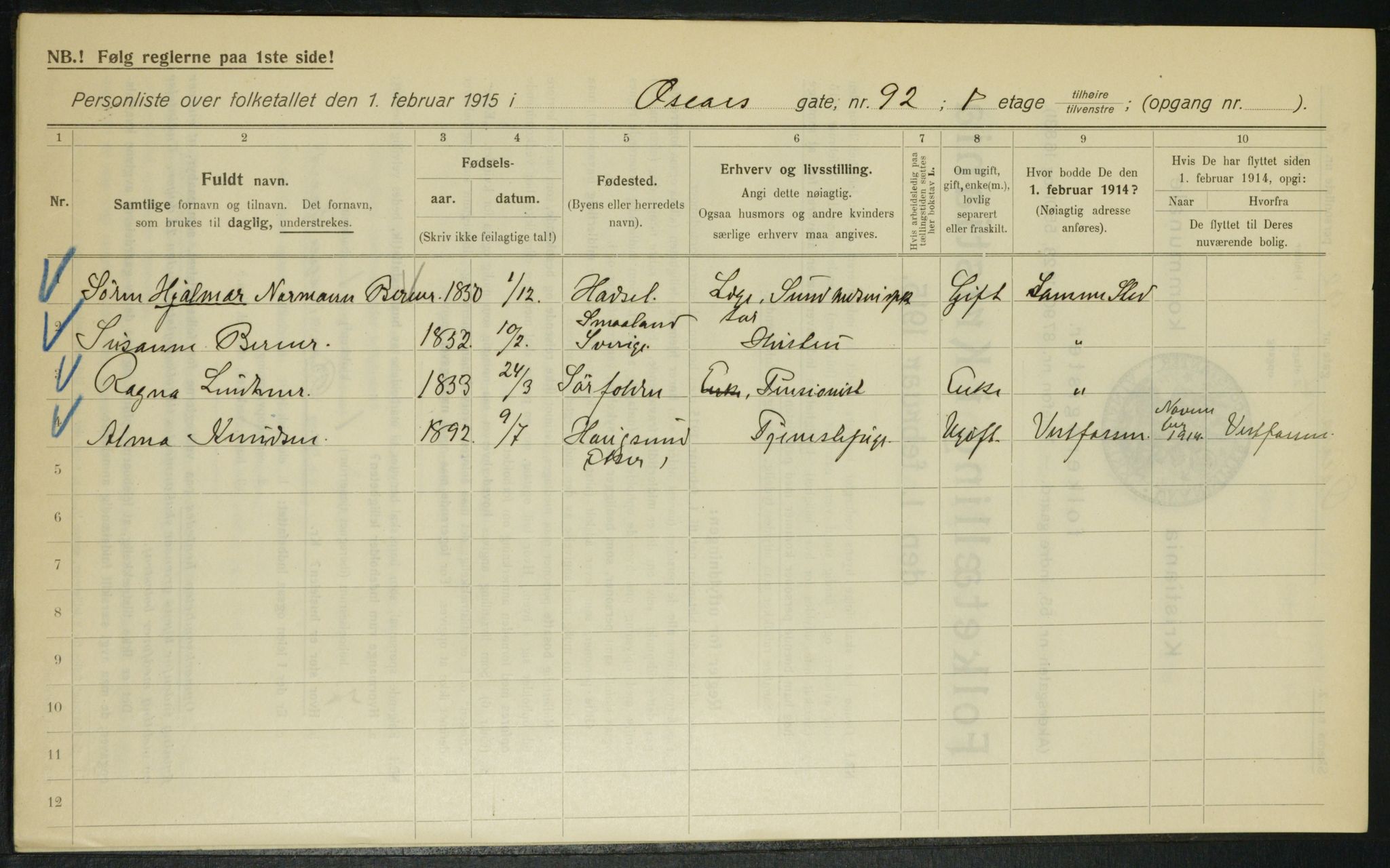 OBA, Kommunal folketelling 1.2.1915 for Kristiania, 1915, s. 76411