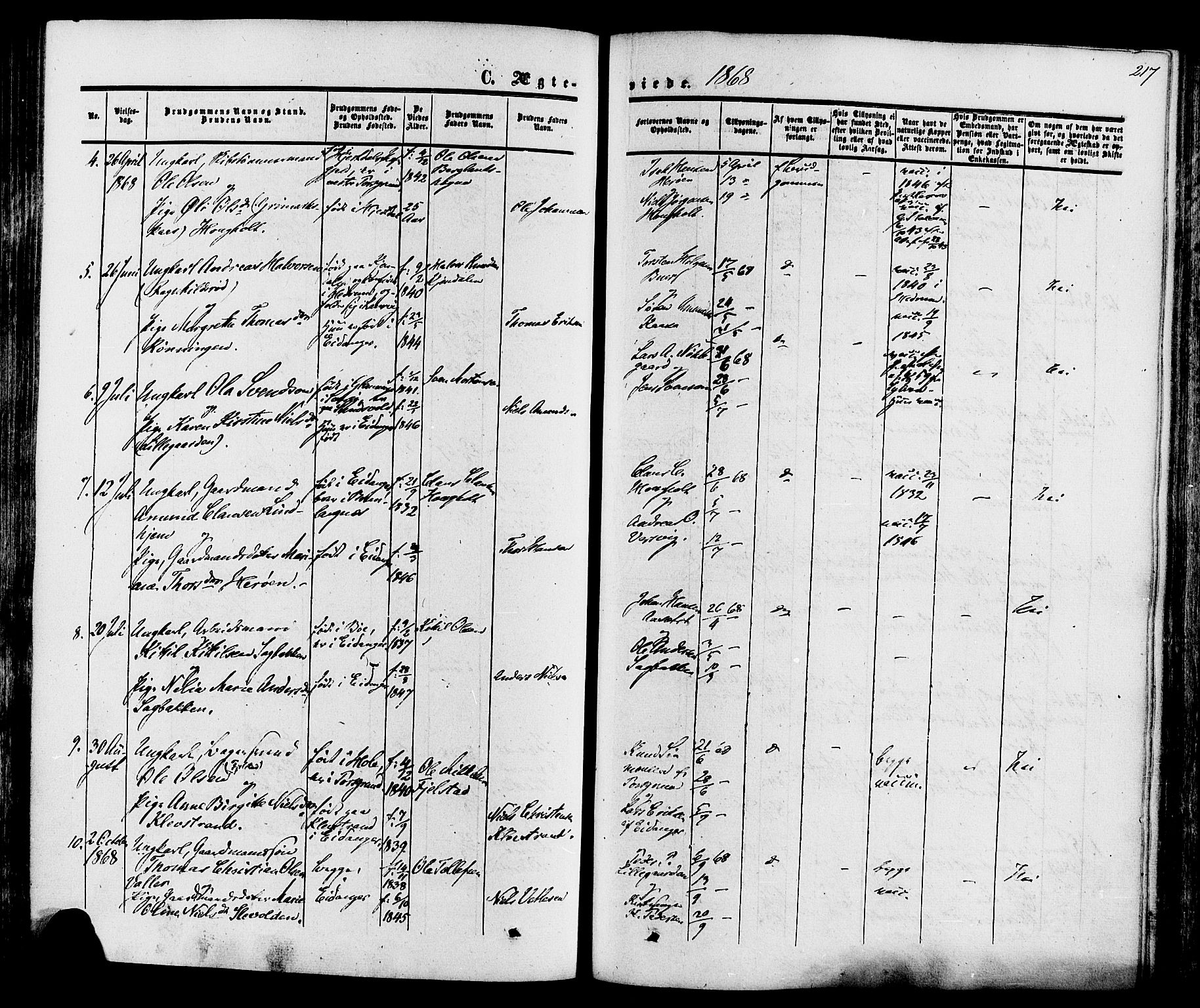Eidanger kirkebøker, AV/SAKO-A-261/F/Fa/L0010: Ministerialbok nr. 10, 1859-1874, s. 217