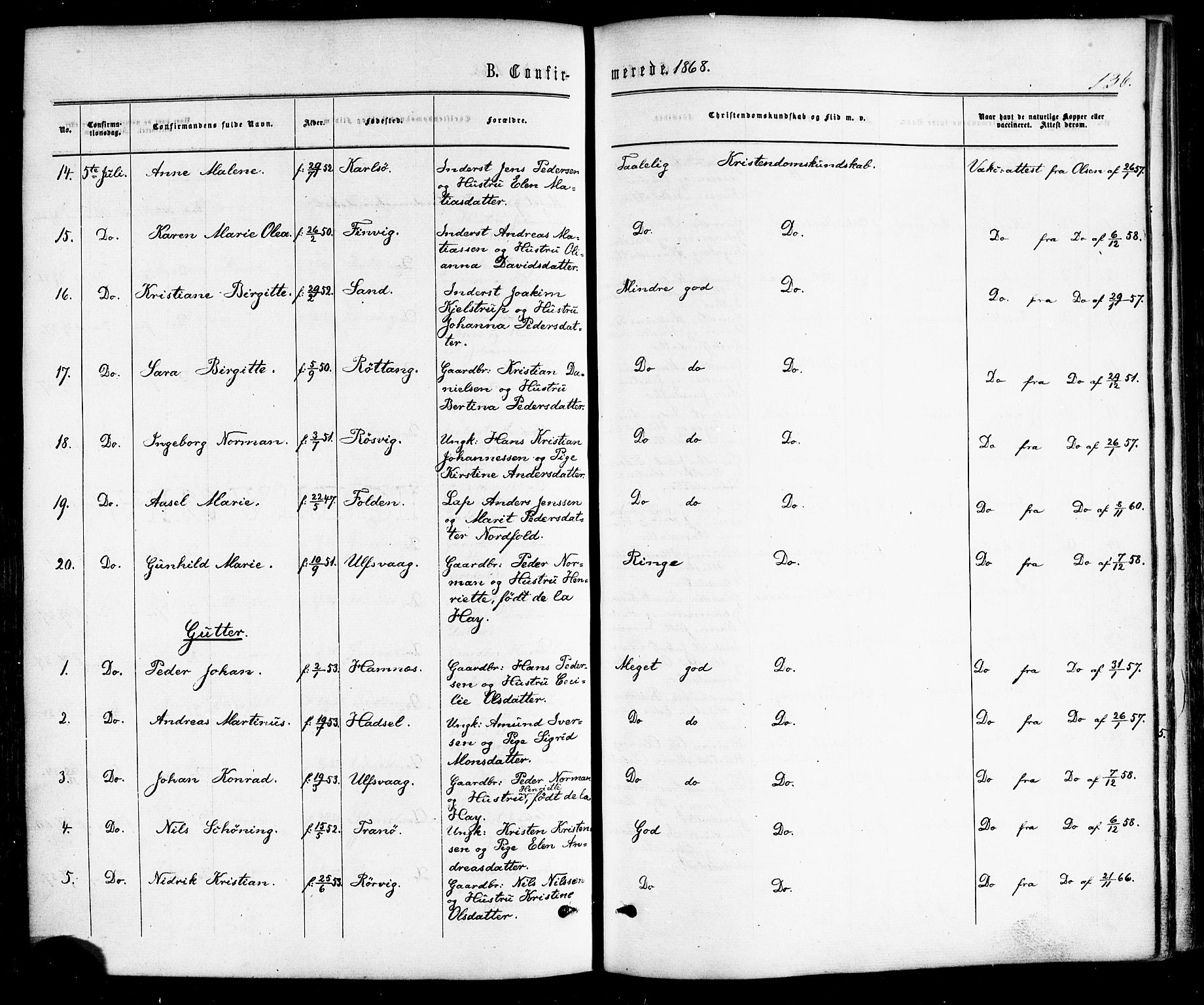 Ministerialprotokoller, klokkerbøker og fødselsregistre - Nordland, AV/SAT-A-1459/859/L0845: Ministerialbok nr. 859A05, 1863-1877, s. 136