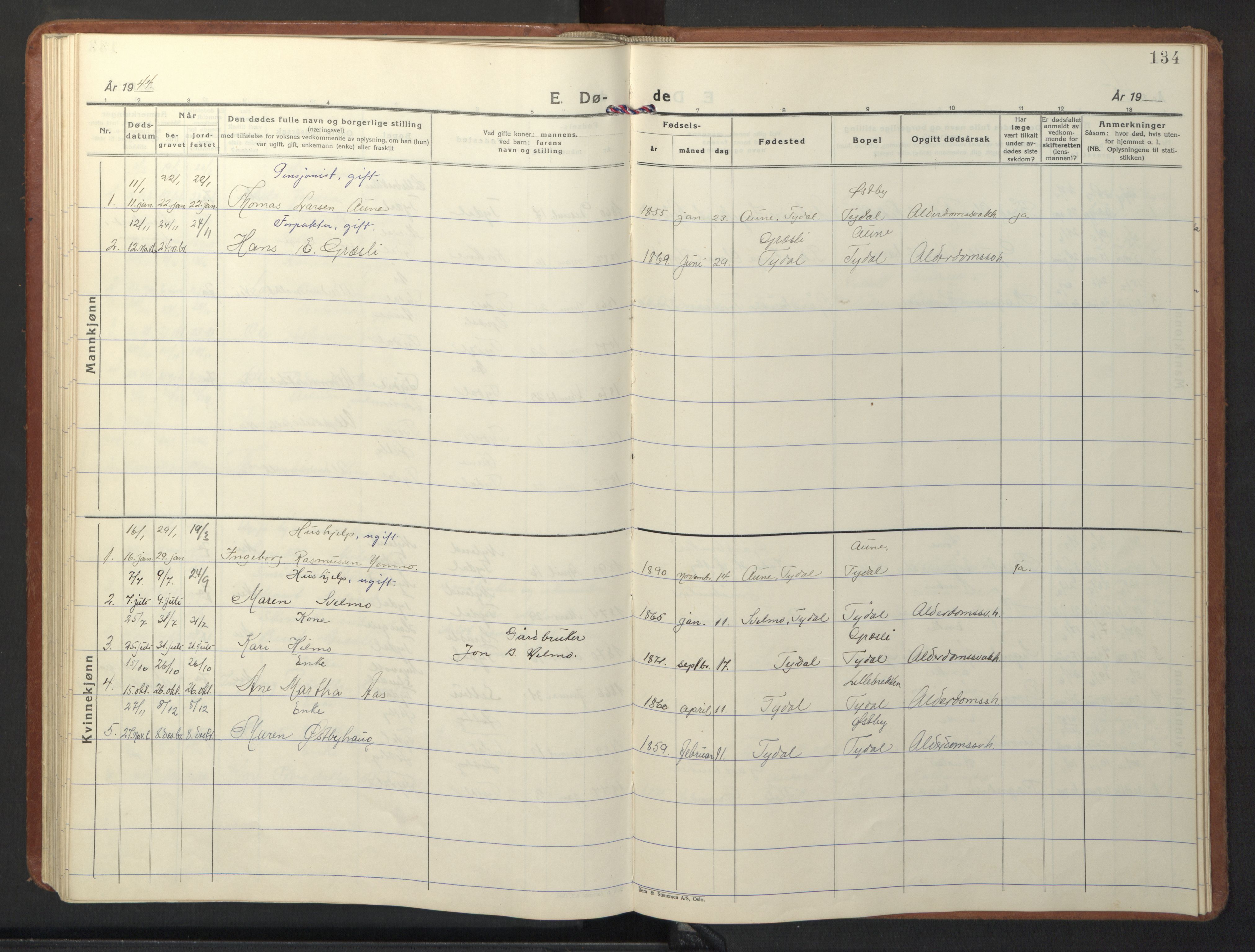 Ministerialprotokoller, klokkerbøker og fødselsregistre - Sør-Trøndelag, SAT/A-1456/698/L1169: Klokkerbok nr. 698C06, 1930-1949, s. 134