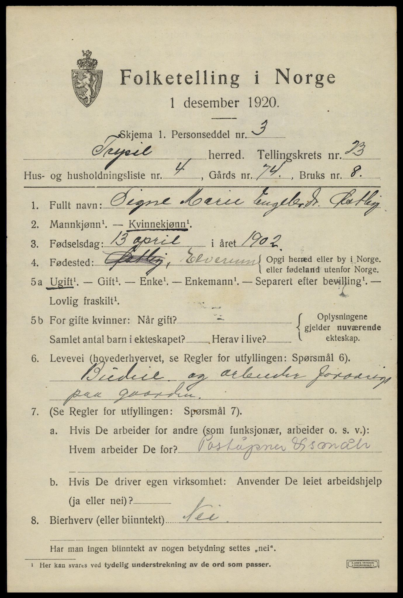 SAH, Folketelling 1920 for 0428 Trysil herred, 1920, s. 14877