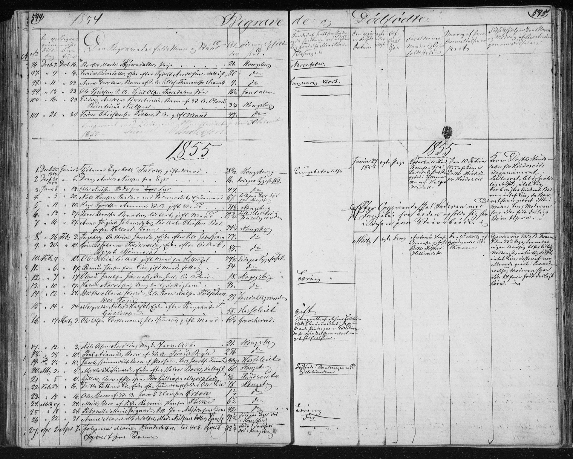 Kongsberg kirkebøker, AV/SAKO-A-22/F/Fa/L0009: Ministerialbok nr. I 9, 1839-1858, s. 594-595