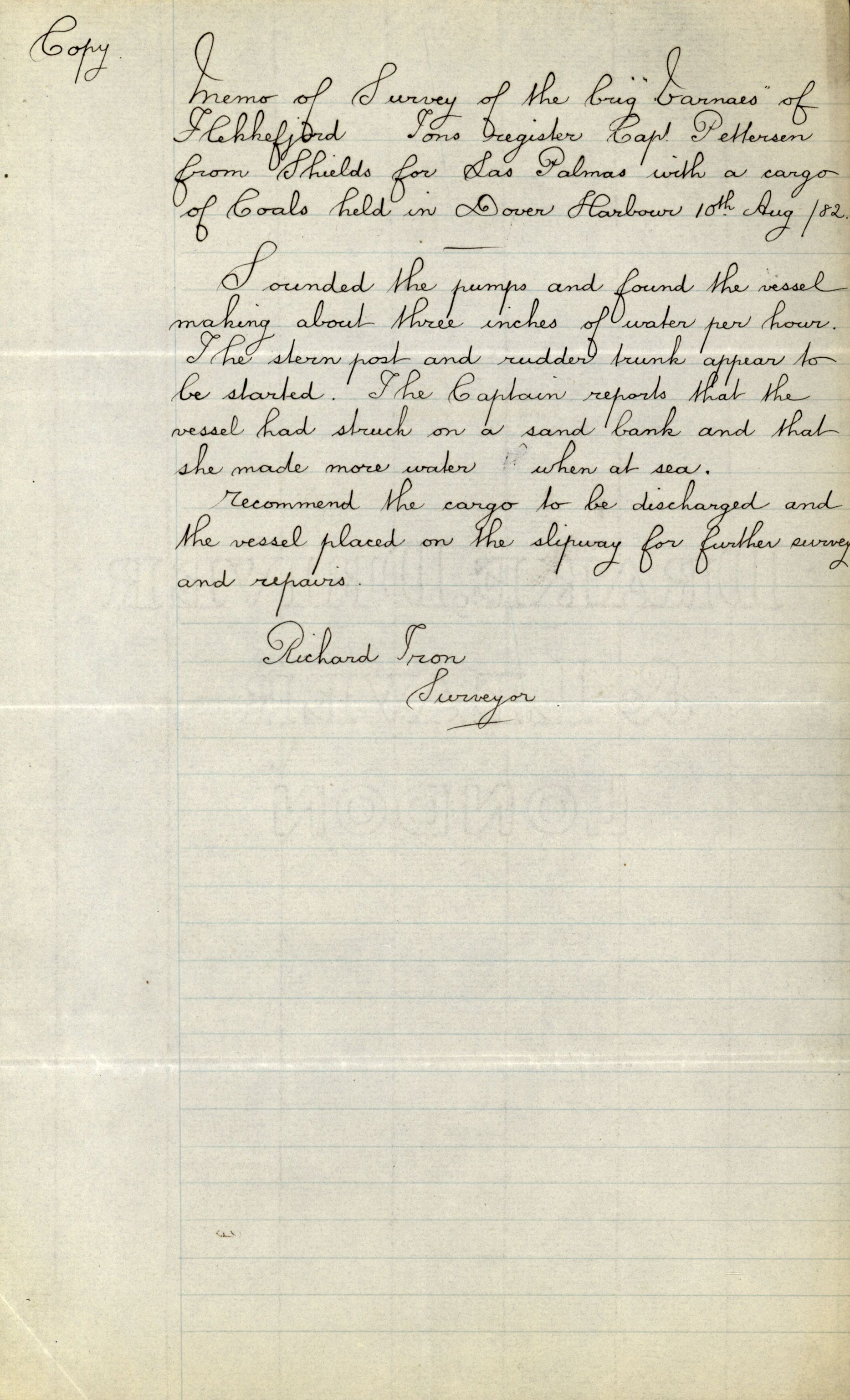 Pa 63 - Østlandske skibsassuranceforening, VEMU/A-1079/G/Ga/L0015/0013: Havaridokumenter / Venice, Isbjørn, Varnæs, Valkyrien, 1882, s. 52