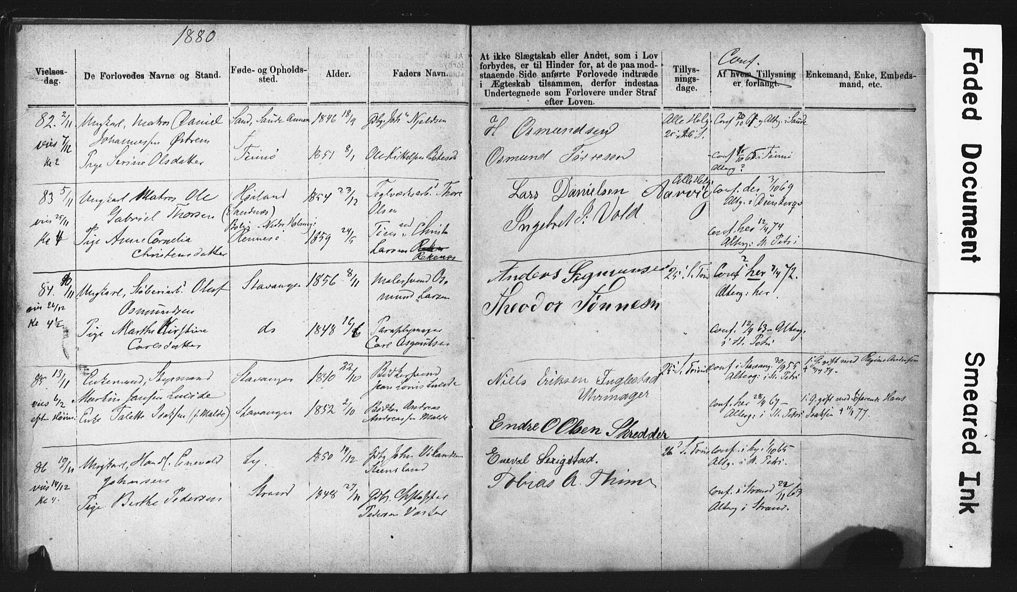 Domkirken sokneprestkontor, AV/SAST-A-101812/001/70/705BA/L0003: Forlovererklæringer nr. 3, 1879-1881