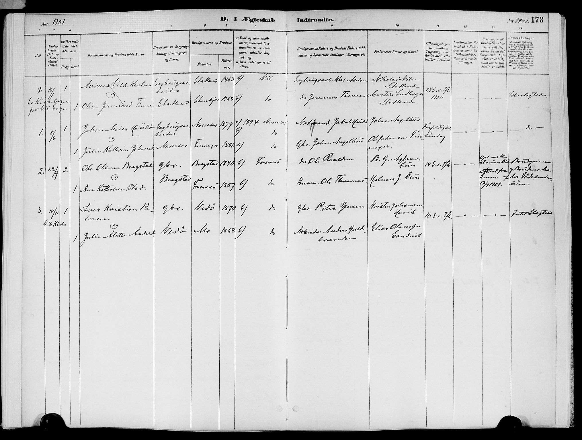 Ministerialprotokoller, klokkerbøker og fødselsregistre - Nord-Trøndelag, SAT/A-1458/773/L0617: Ministerialbok nr. 773A08, 1887-1910, s. 173