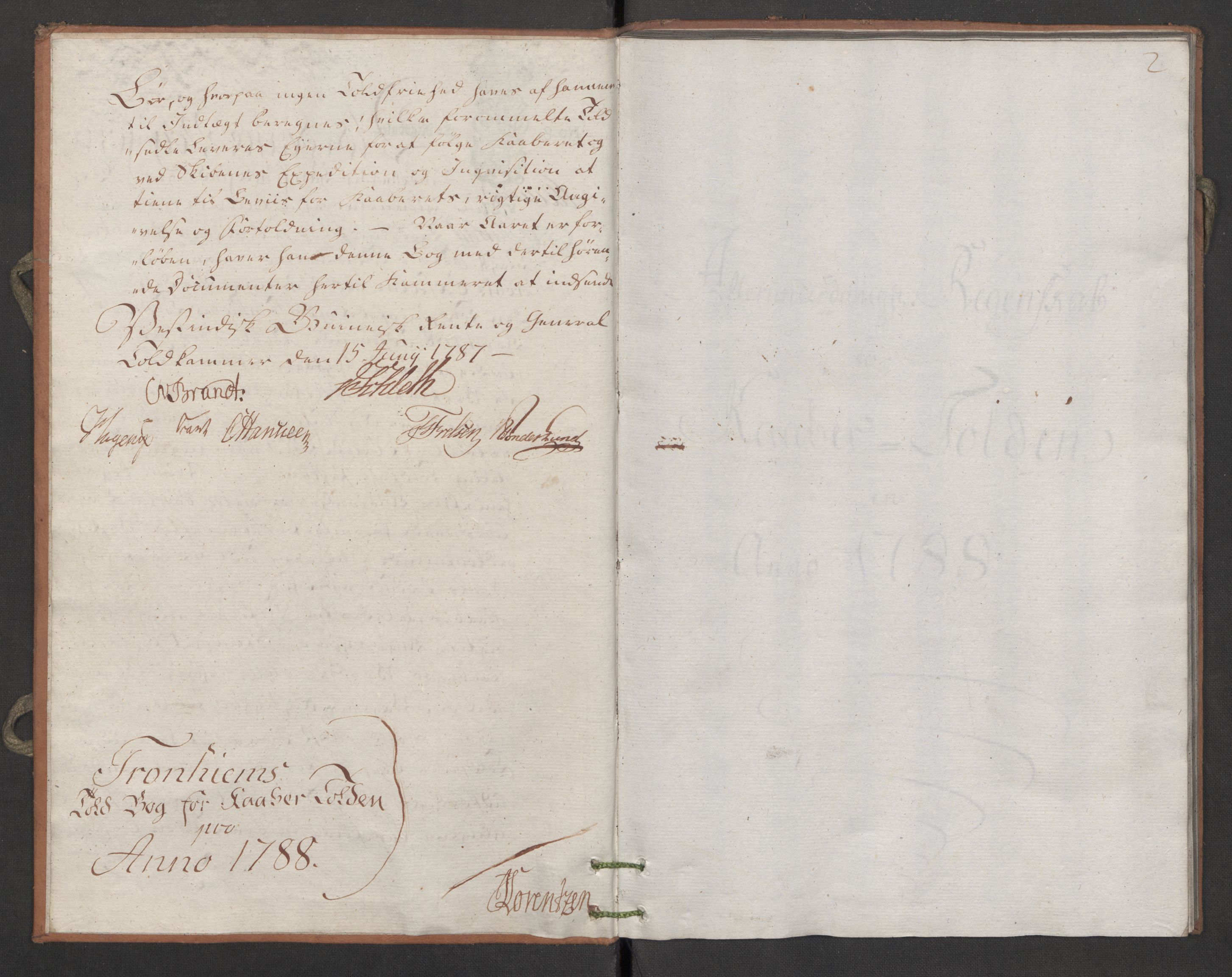 Generaltollkammeret, tollregnskaper, AV/RA-EA-5490/R34/L0038/0001: Koppertollregnskaper Trondheim B / Tollbok for koppertollen, 1788