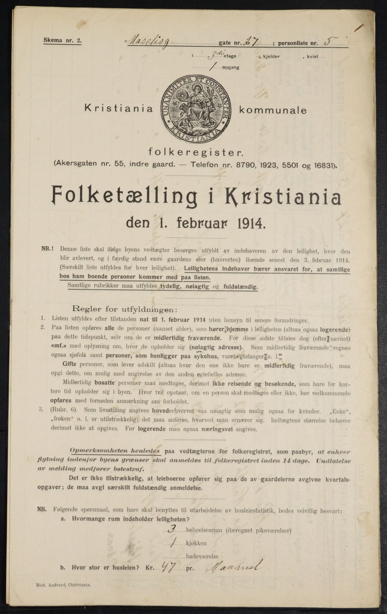 OBA, Kommunal folketelling 1.2.1914 for Kristiania, 1914, s. 64511